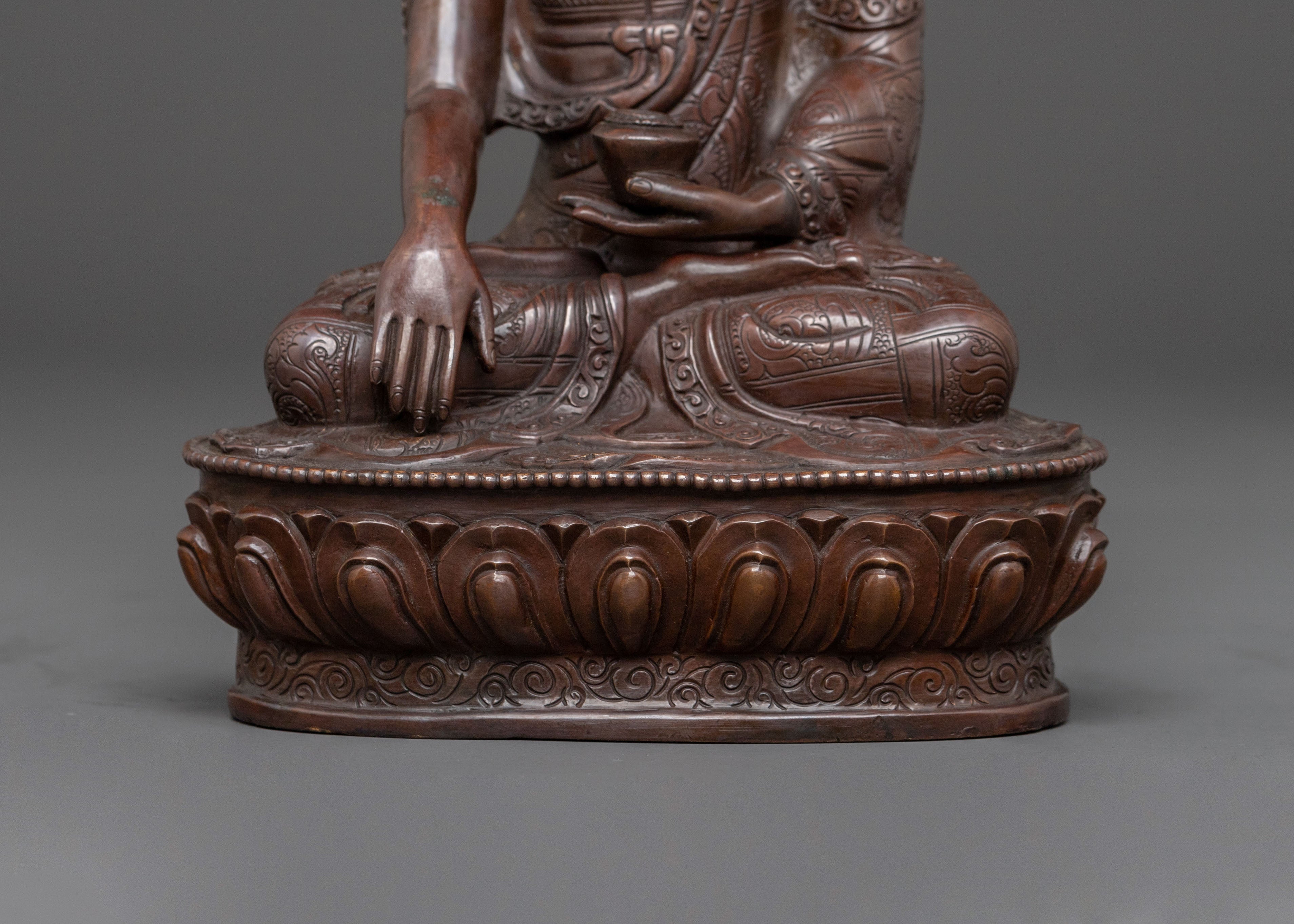Shakyamuni Buddha: Serene Oxidized Copper Statue