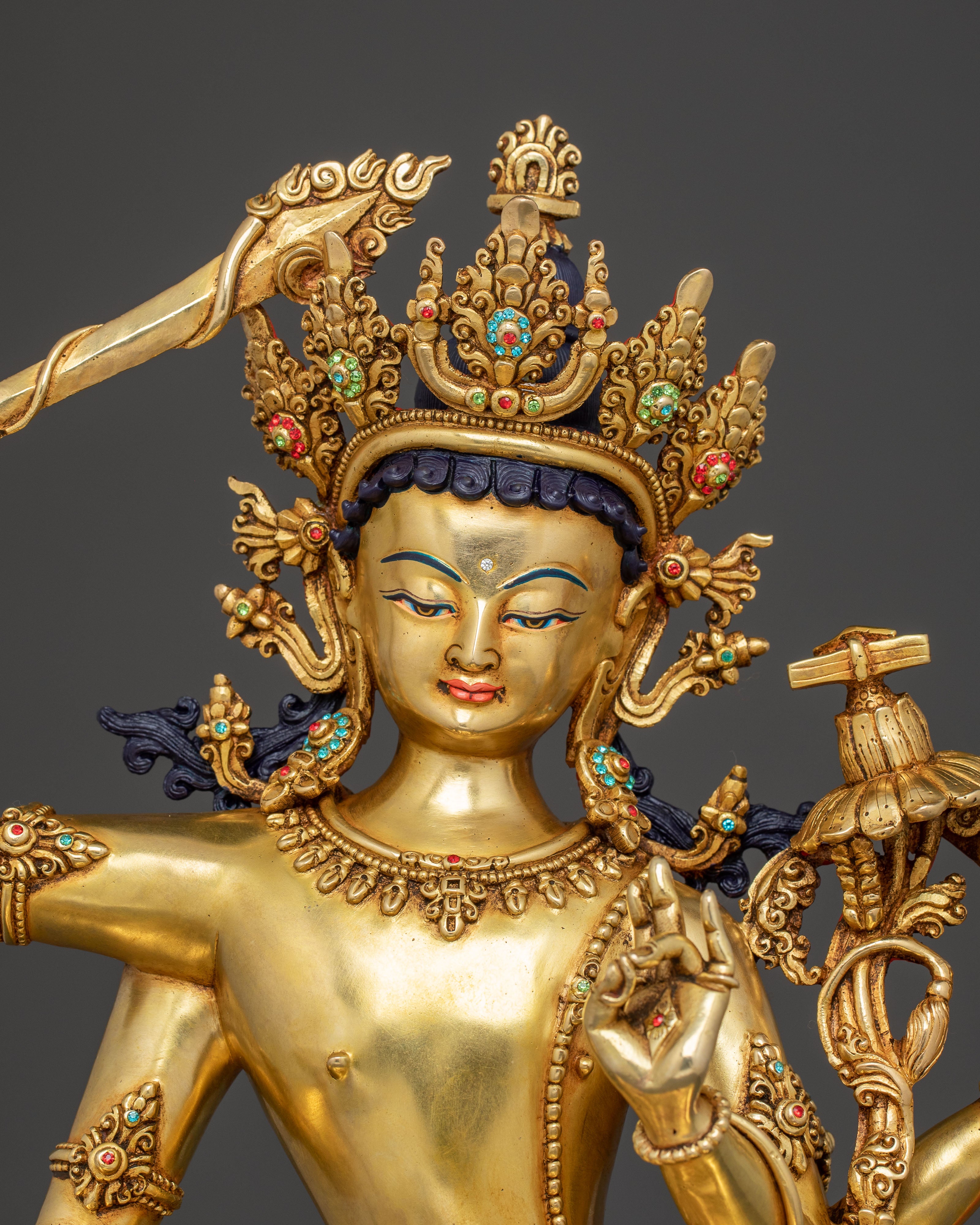 24k Gold Gilded Maha Manjushri Statue – Exquisite Himalayan Art