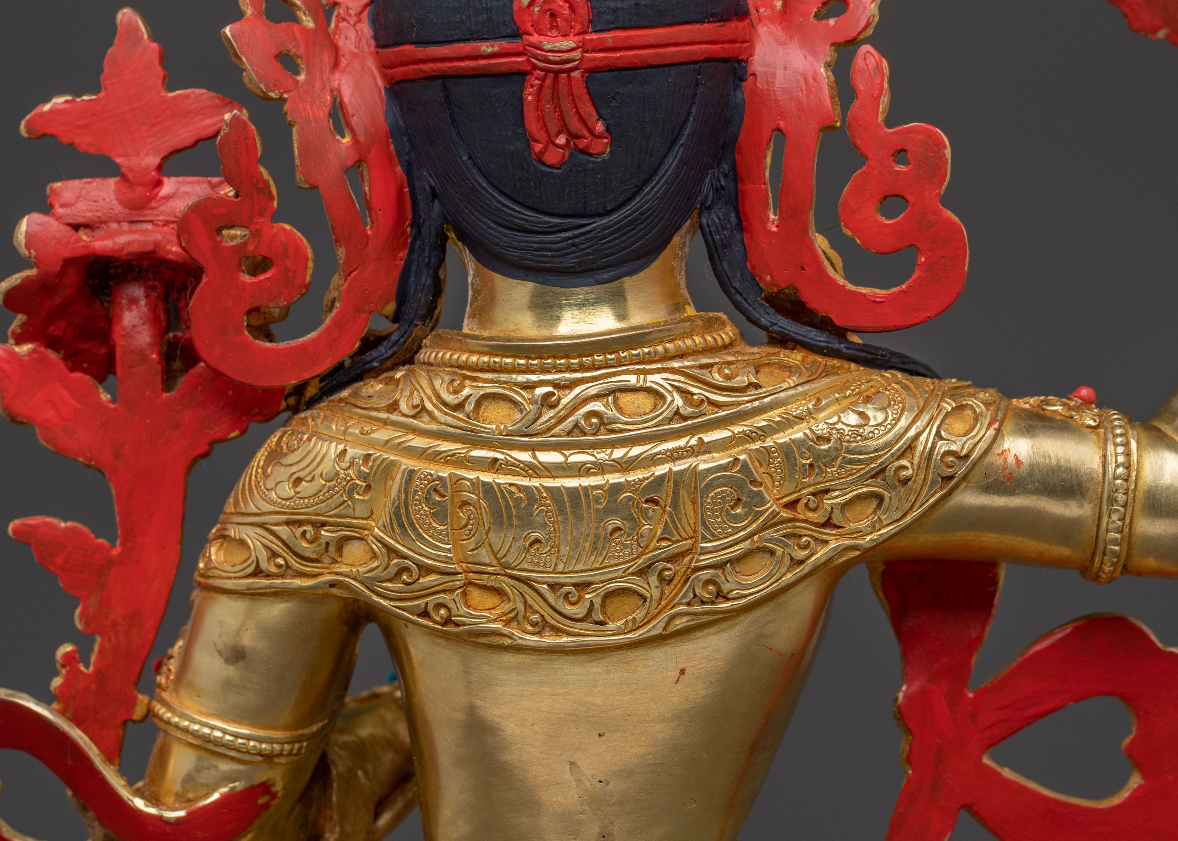 Bodhisattva Manjushri Handcrafted Statue: 24K Gold Gilded