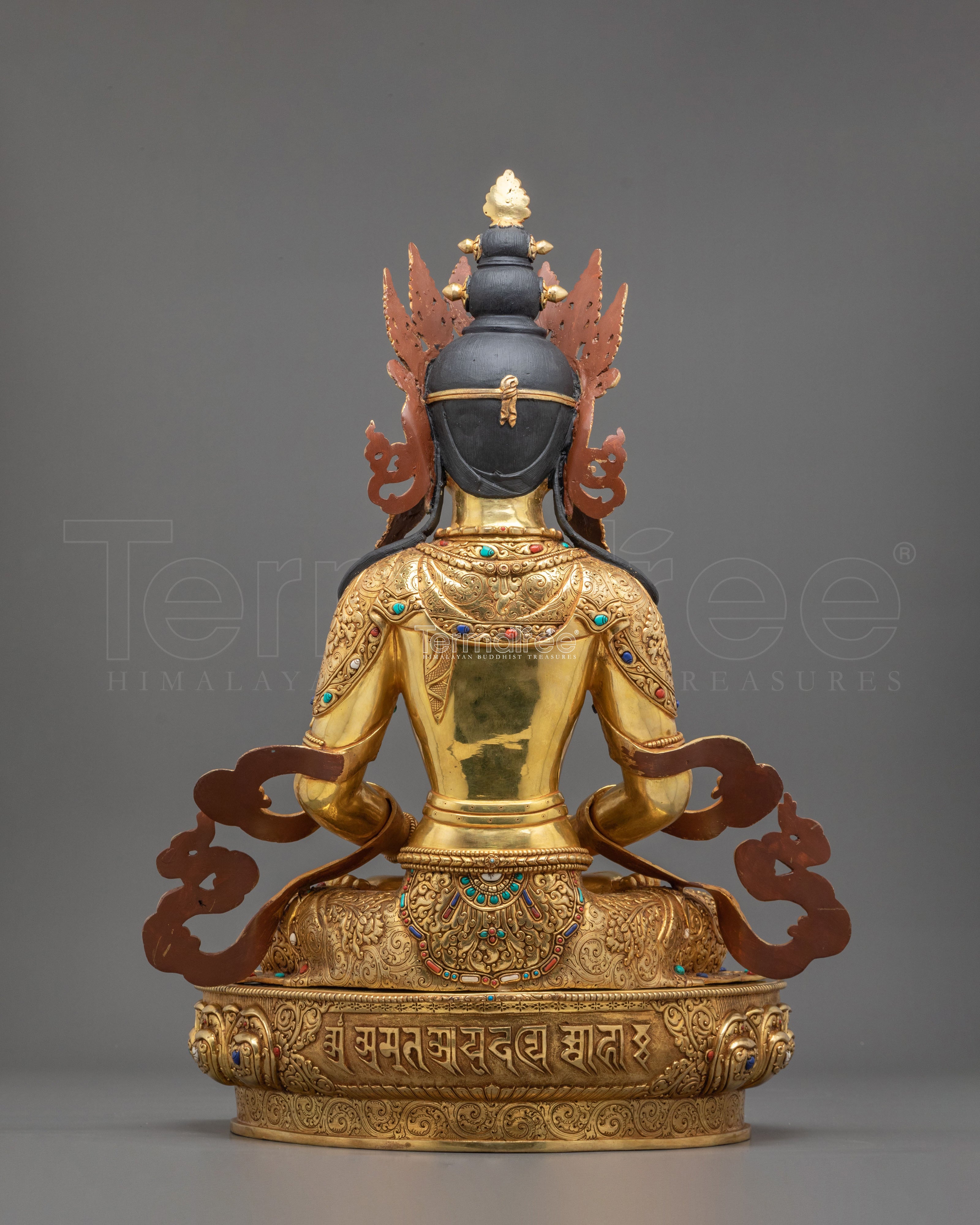 Amitayus Sculpture | Gemstones Adorned Copper Figurine
