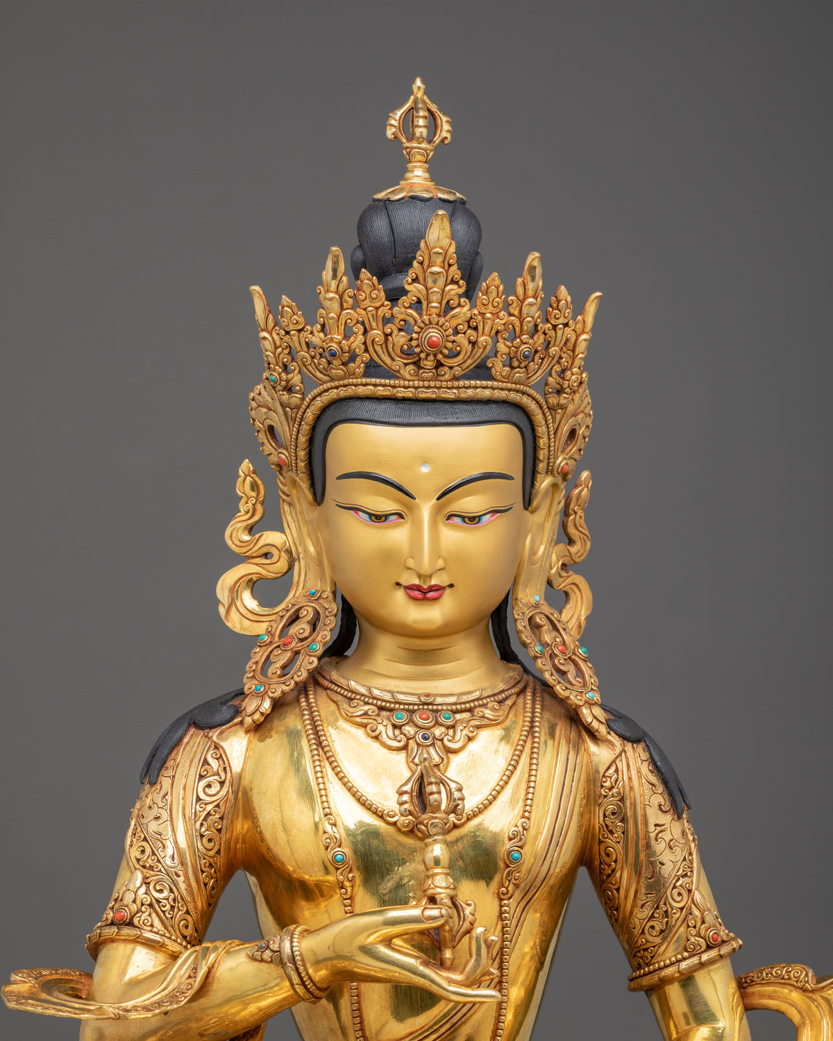 Vajrasattva Statue | Gemstones Adorned 24K Gold Gilded Figurine