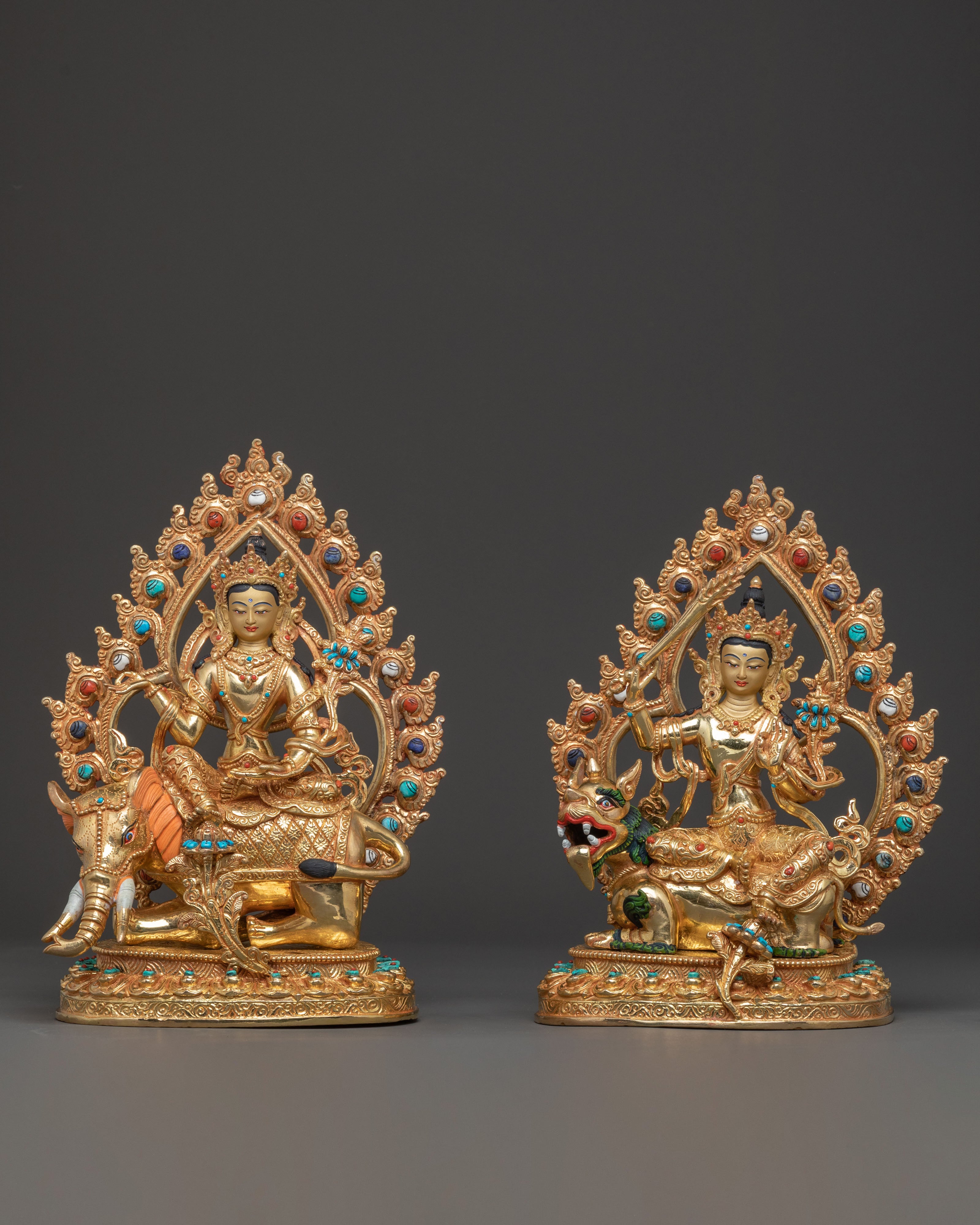 Simhanada Manjushri and Samantabhadra Statue Set