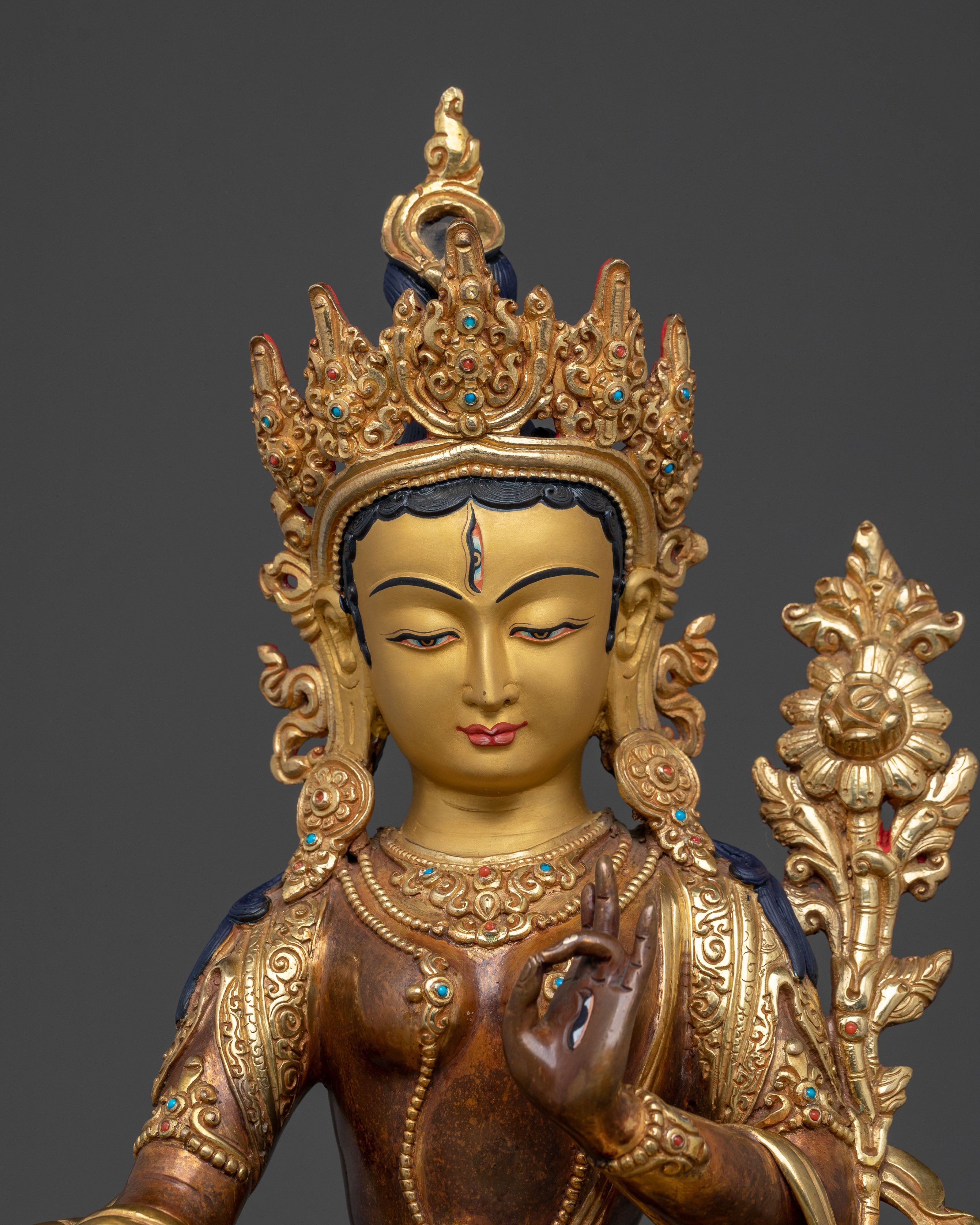 White Tara Sacred Feminine Statue | 24K Gold Gilded