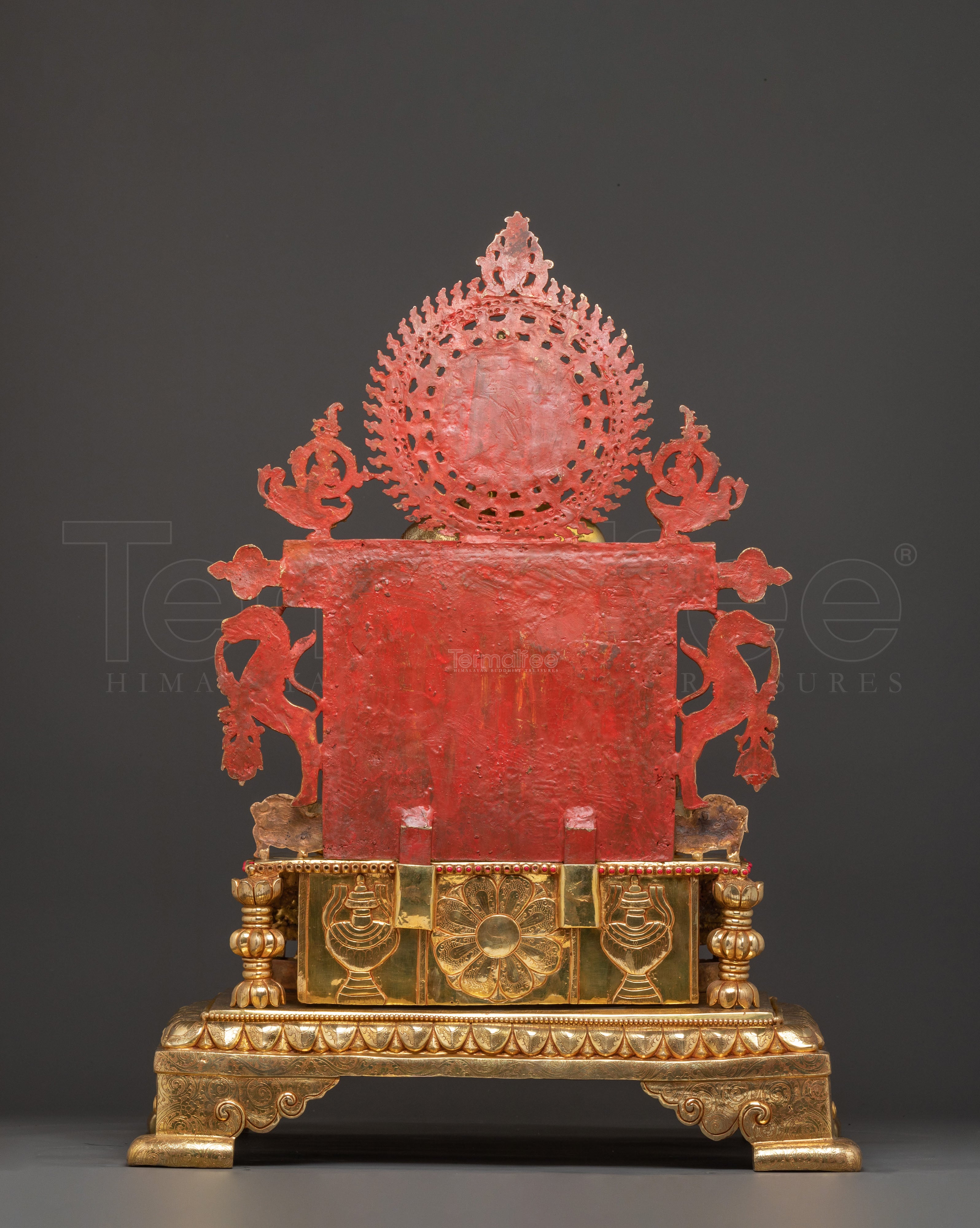 Sacred Statue of Shakyamuni Buddha in Throne – 24K Gold Gilded Artistry