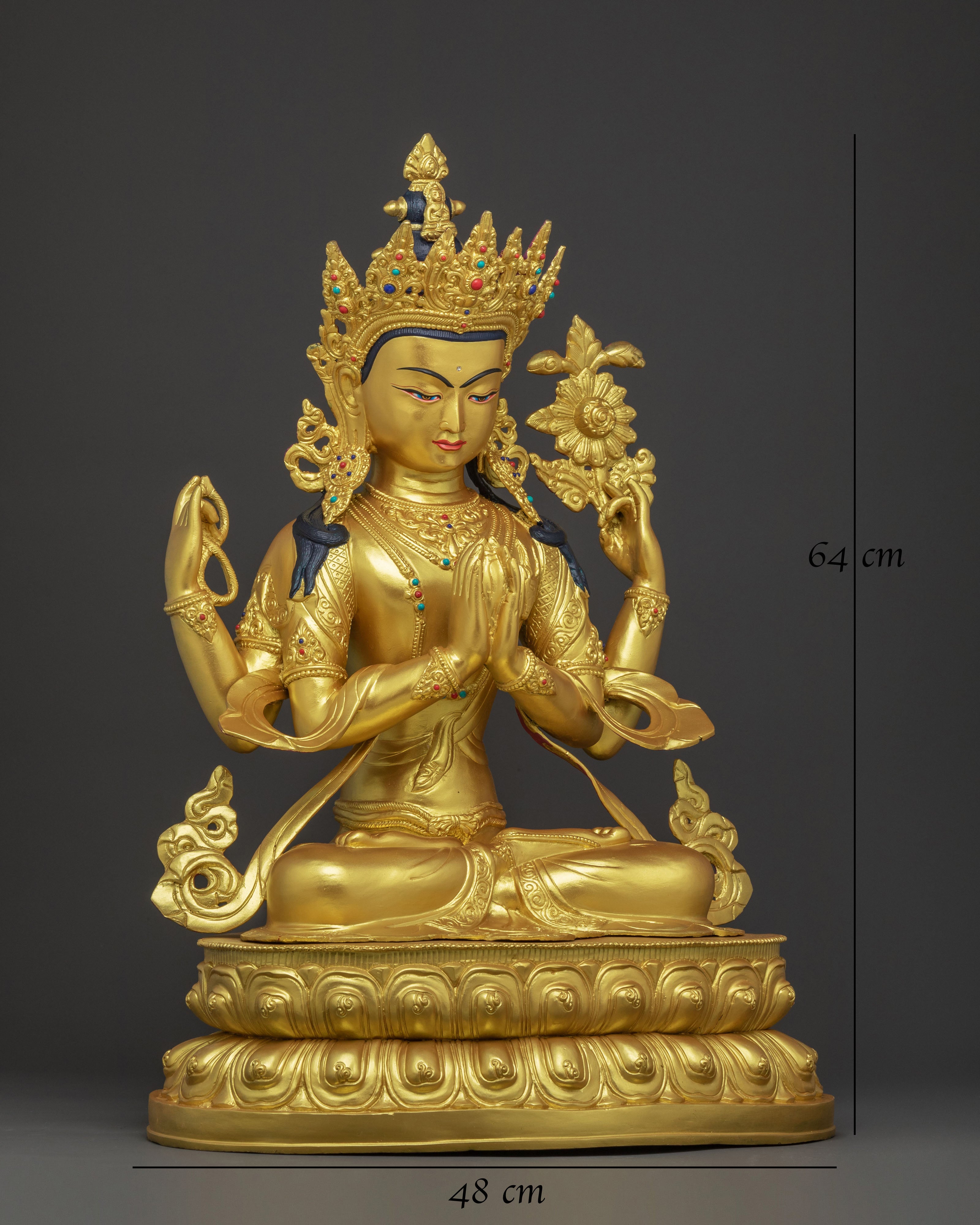 Chenrezig Golden Statue | Meditational Home Decor