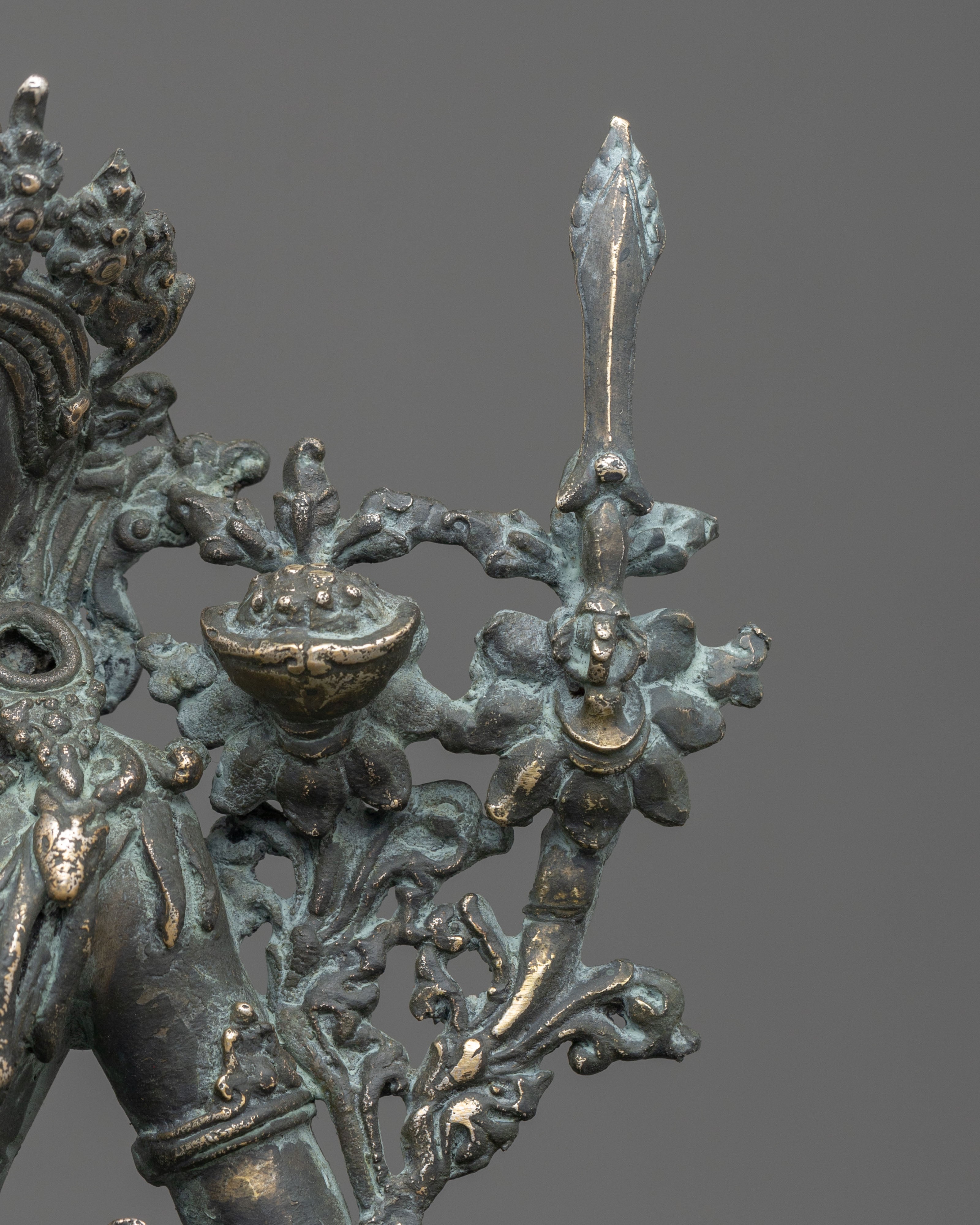 Simhanada Manjushri Copper Sculpture | Antique Finish
