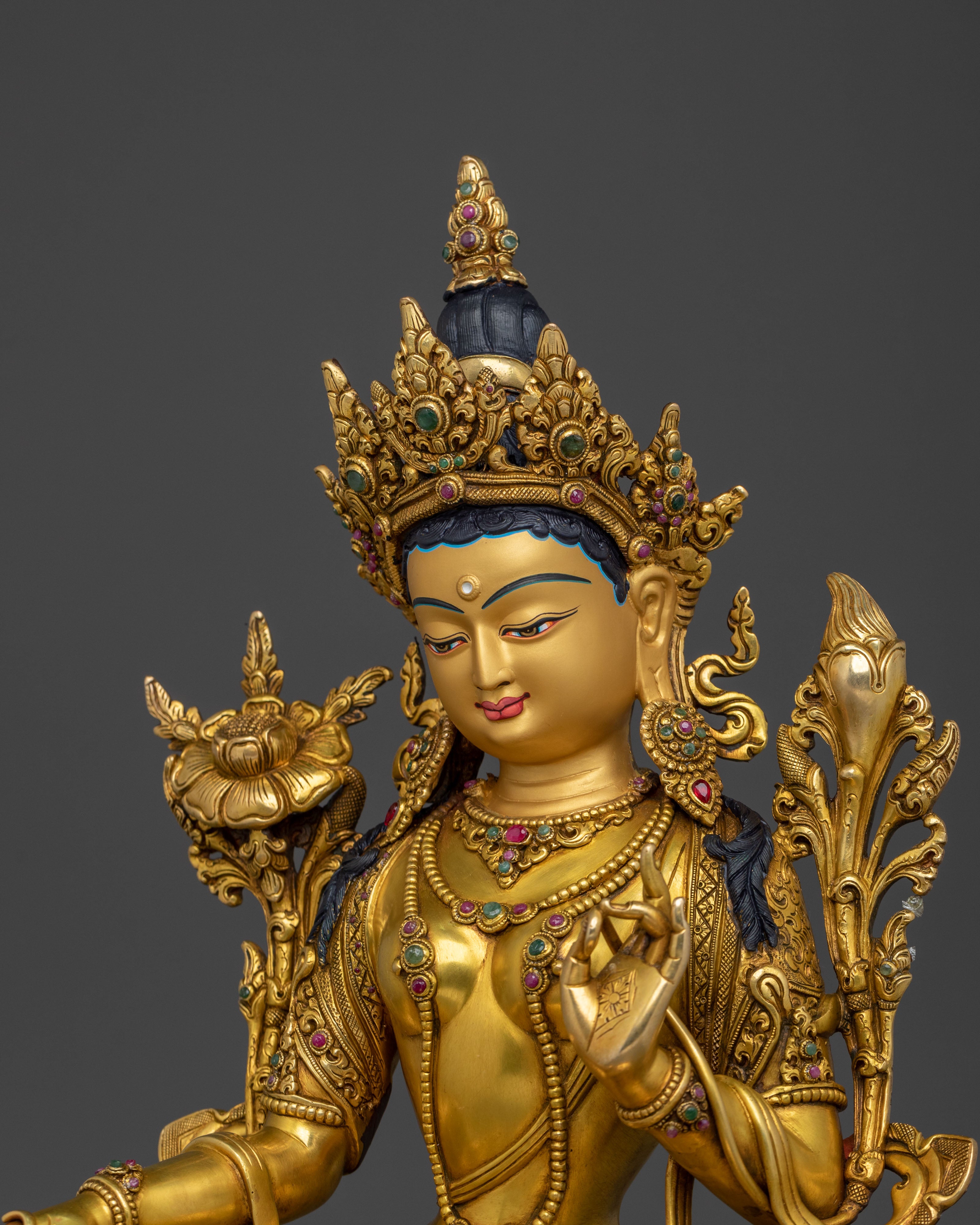 Green Tara 24K Gold Gilded Statue | Mother of all Buddhas