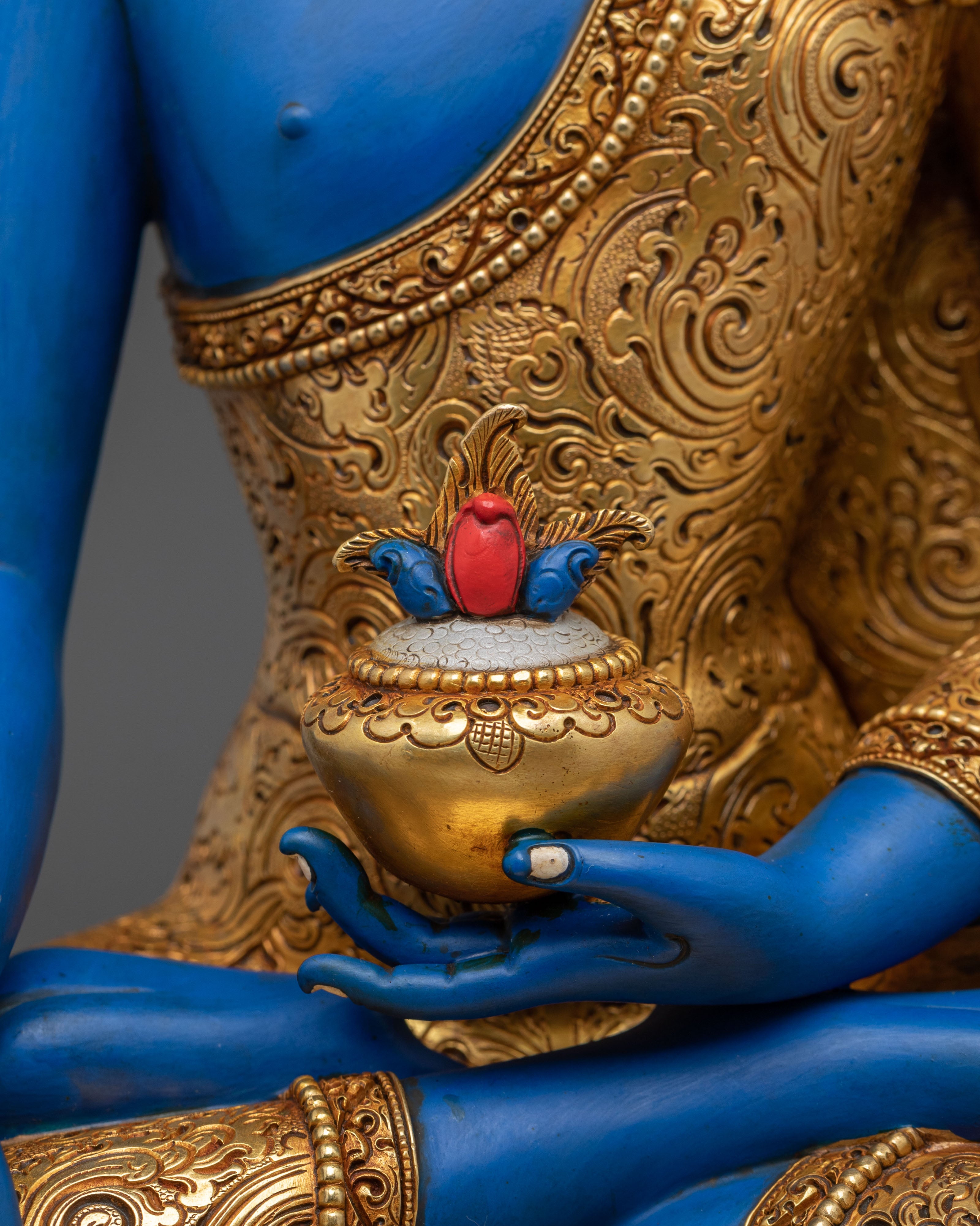 Medicine Buddha Healing Lineage Statue | 24K Gold Gilded
