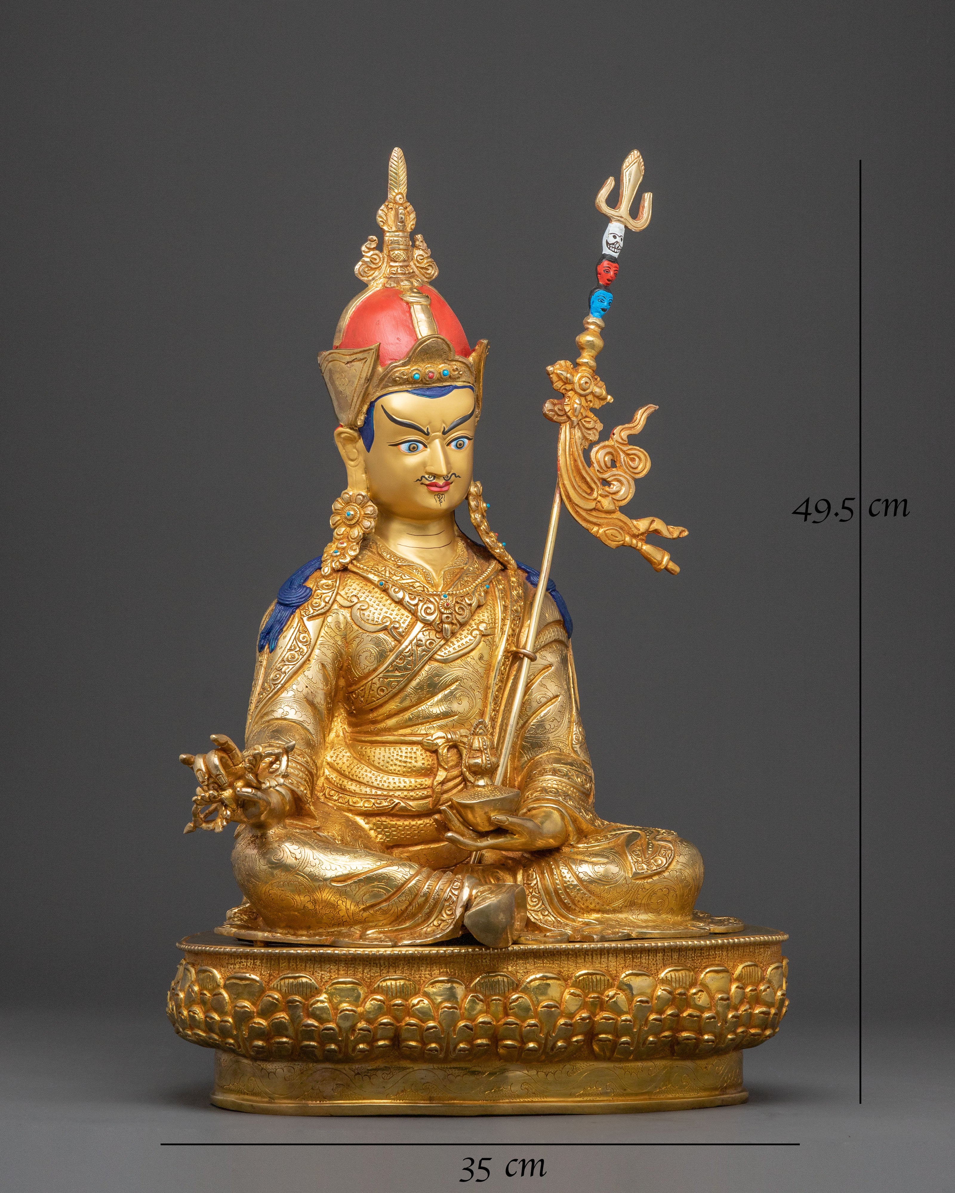 Golden Lotus Born Guru Rinpoche Sacred Statue – Hand-Gilded Copper