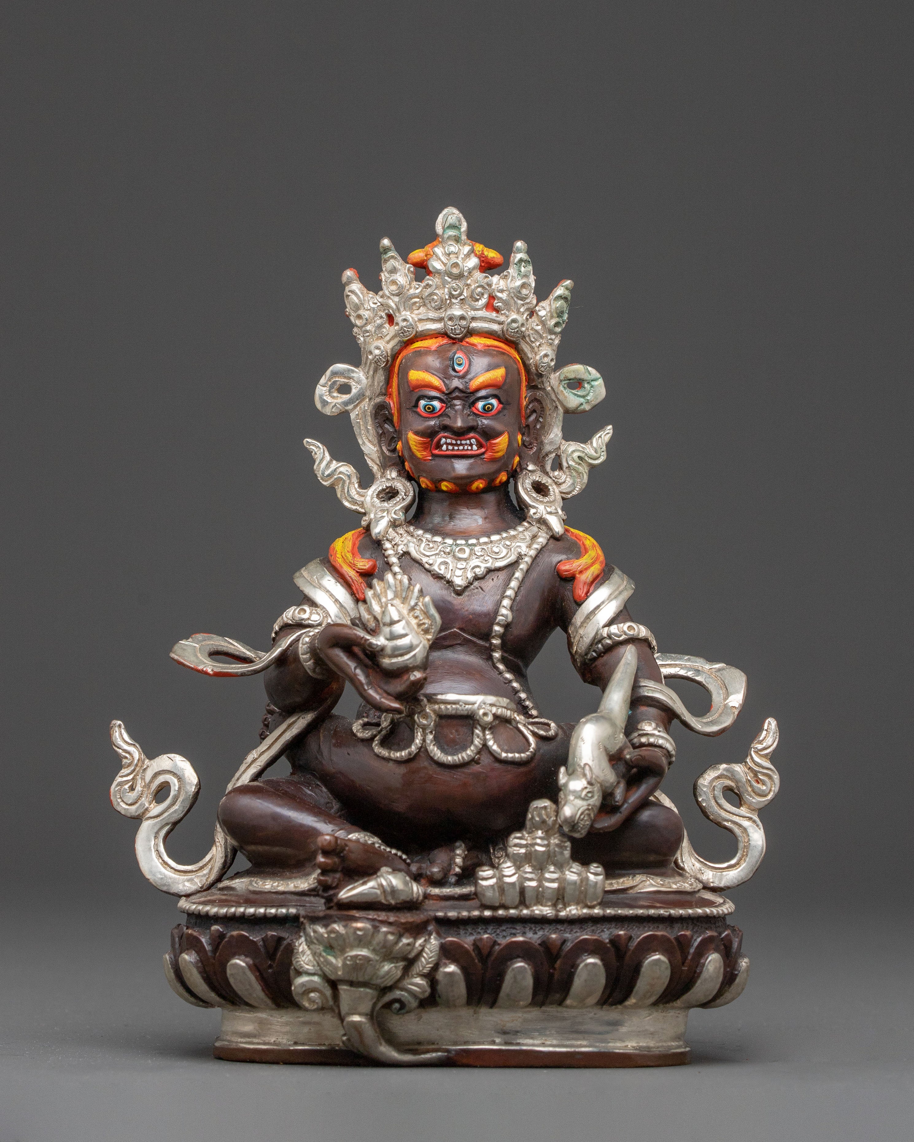 Handcrafted Statue of Red Dzambhala: Oxidized Copper Form