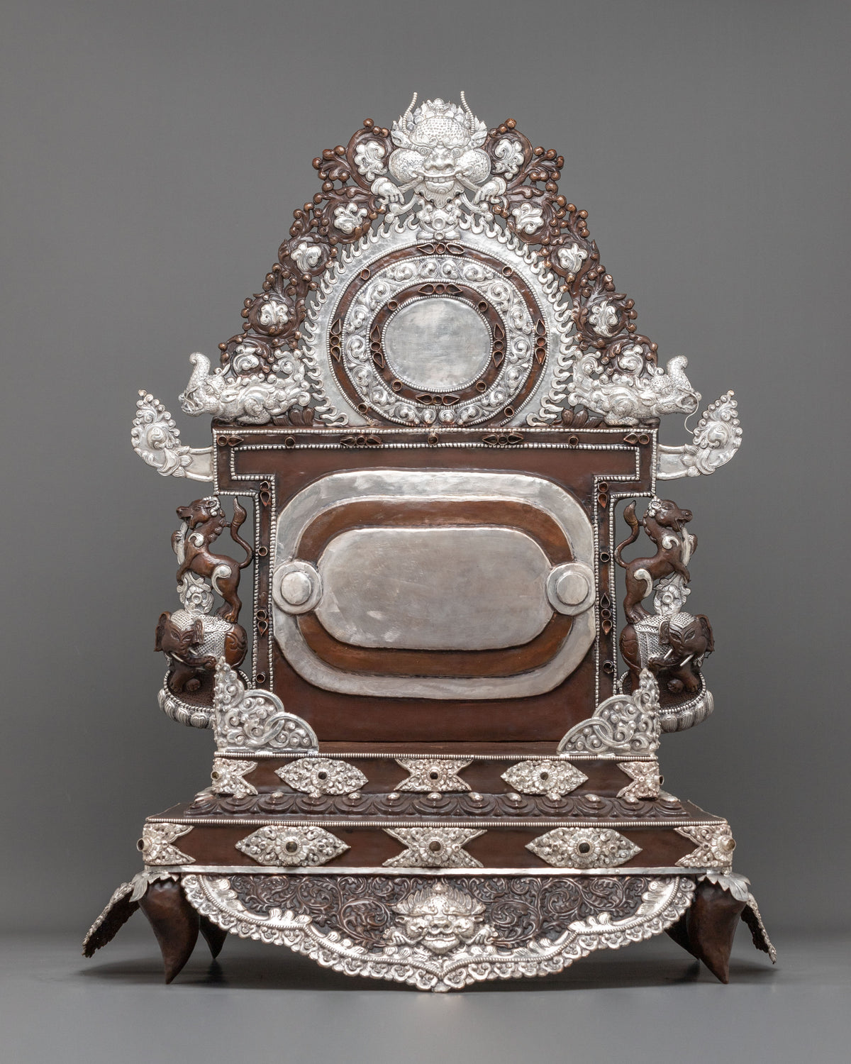 Dzambhala Statue on Throne | Oxidized Copper Figurine with Silver Plating
