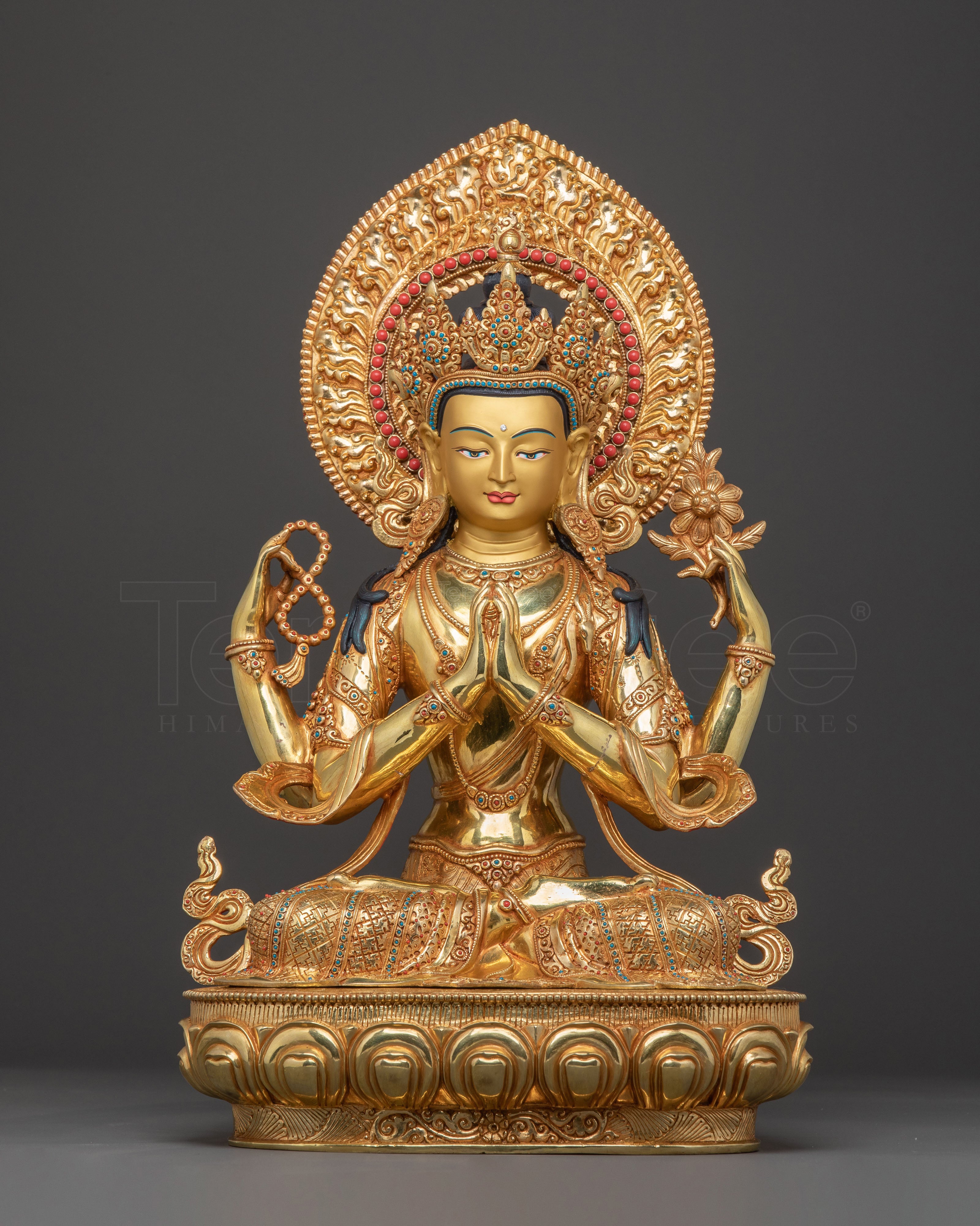24k Gold Gilded Chenrezig Sacred Statue — Handcrafted Splendor
