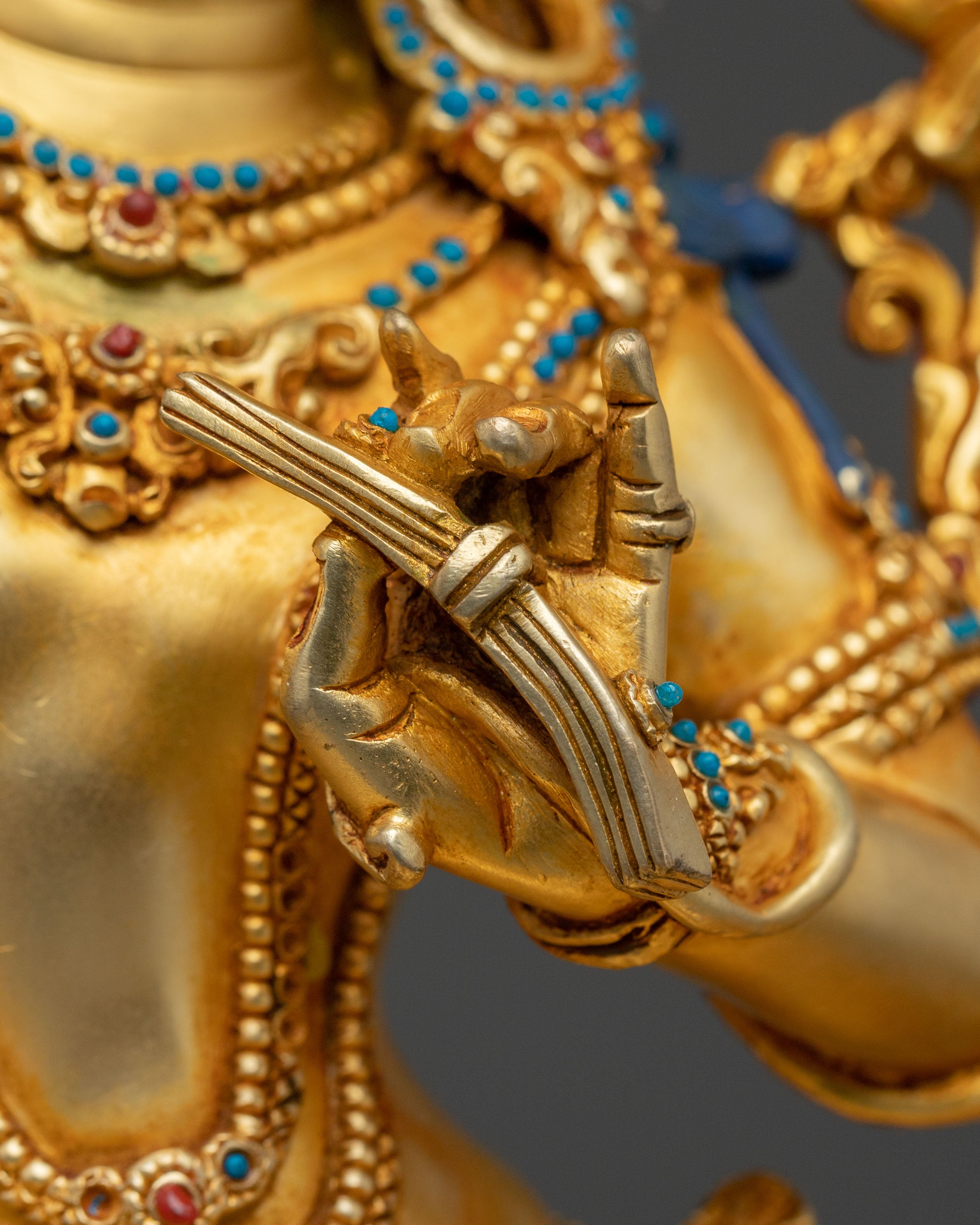 Manjushri Idol: 24K Gold Gilded Sacred Figurine