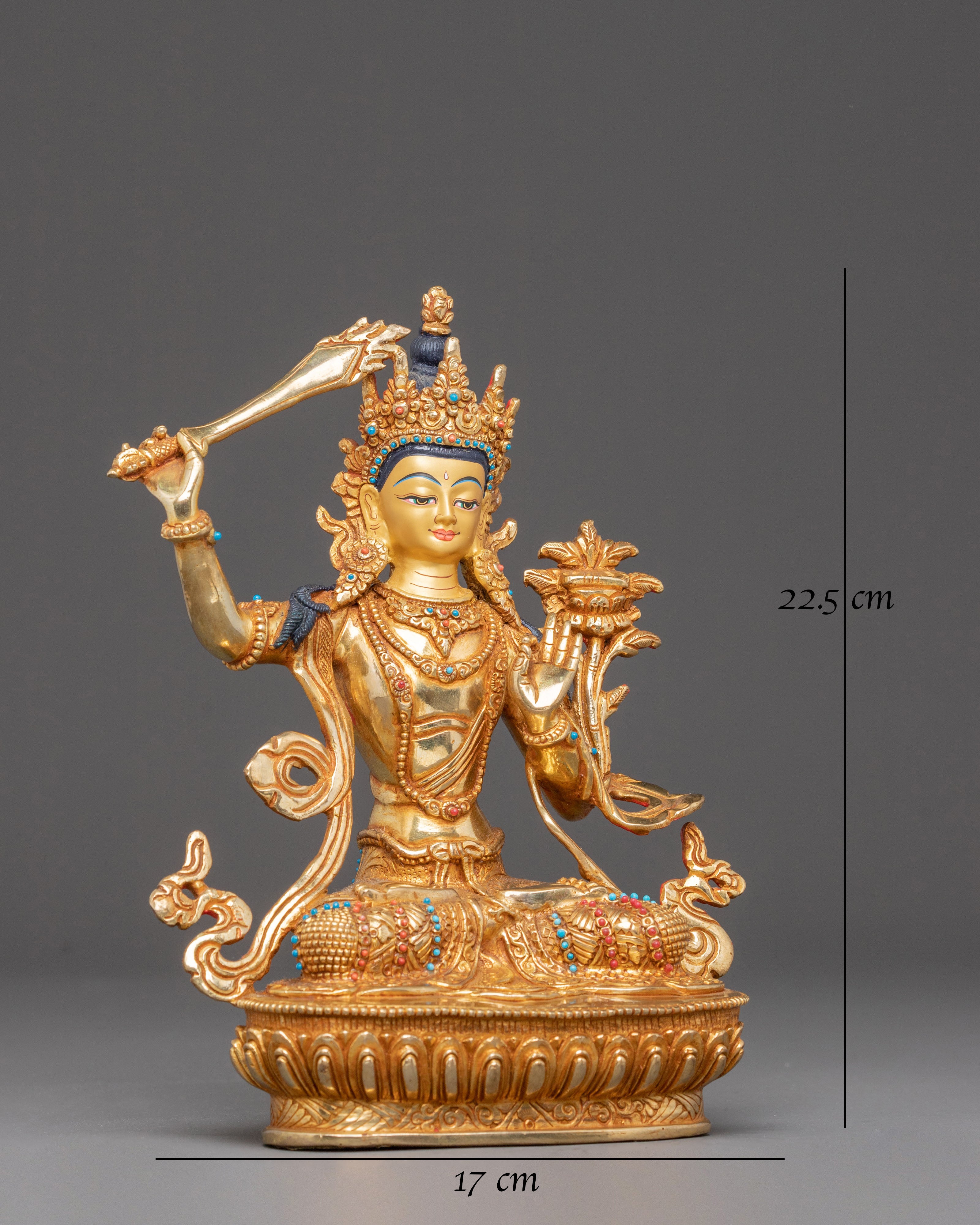 Manjushri Handmade Golden Statue | Tibetan Deity of Wisdom