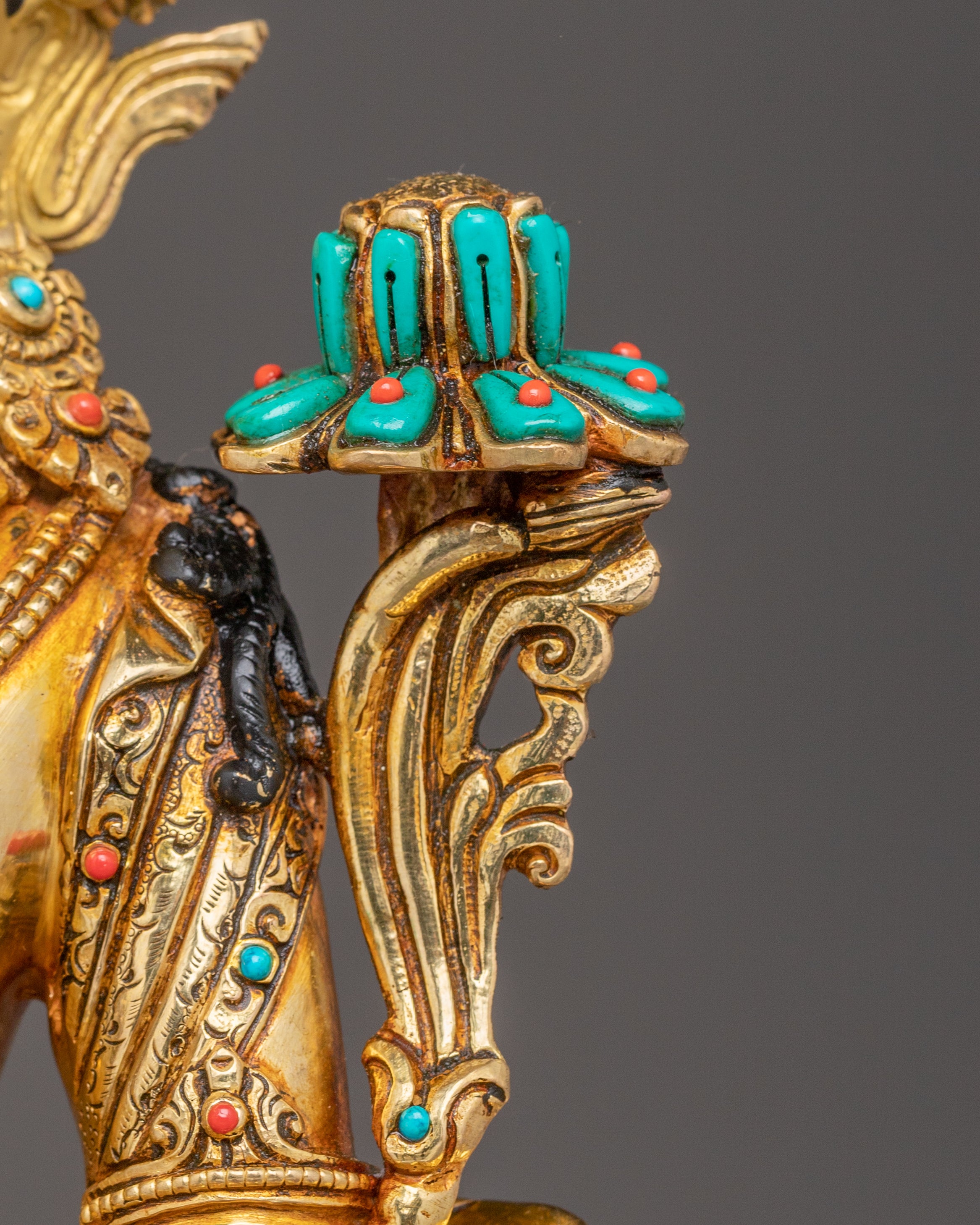 Golden Samantabhadra & Simhanada Manjushri Statue Set