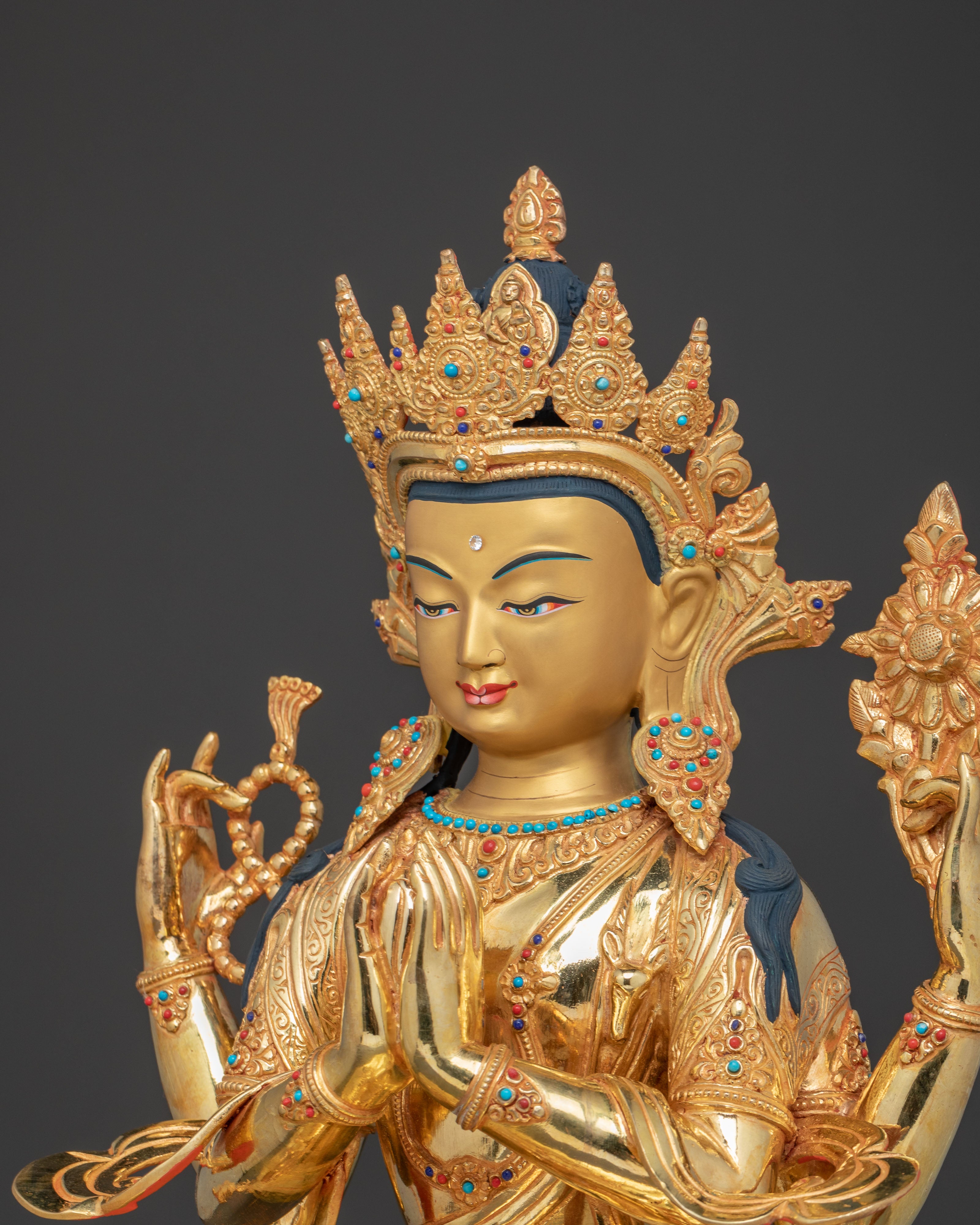 Golden Avalokiteshvara Statue: Bodhisattva of Compassion