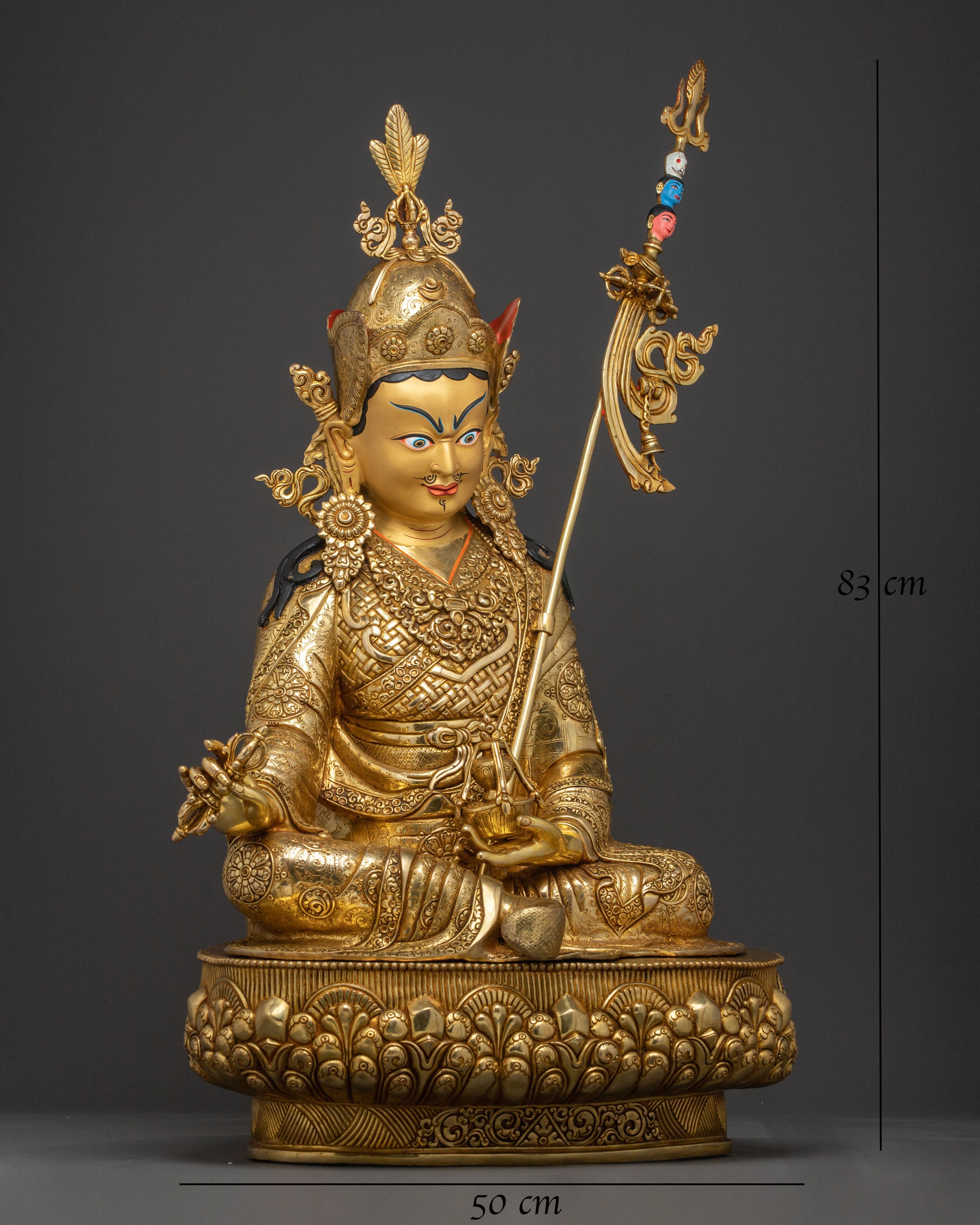 Exquisite 24K Gold Gilded Handcrafted Guru Rinpoche Spiritual Statue