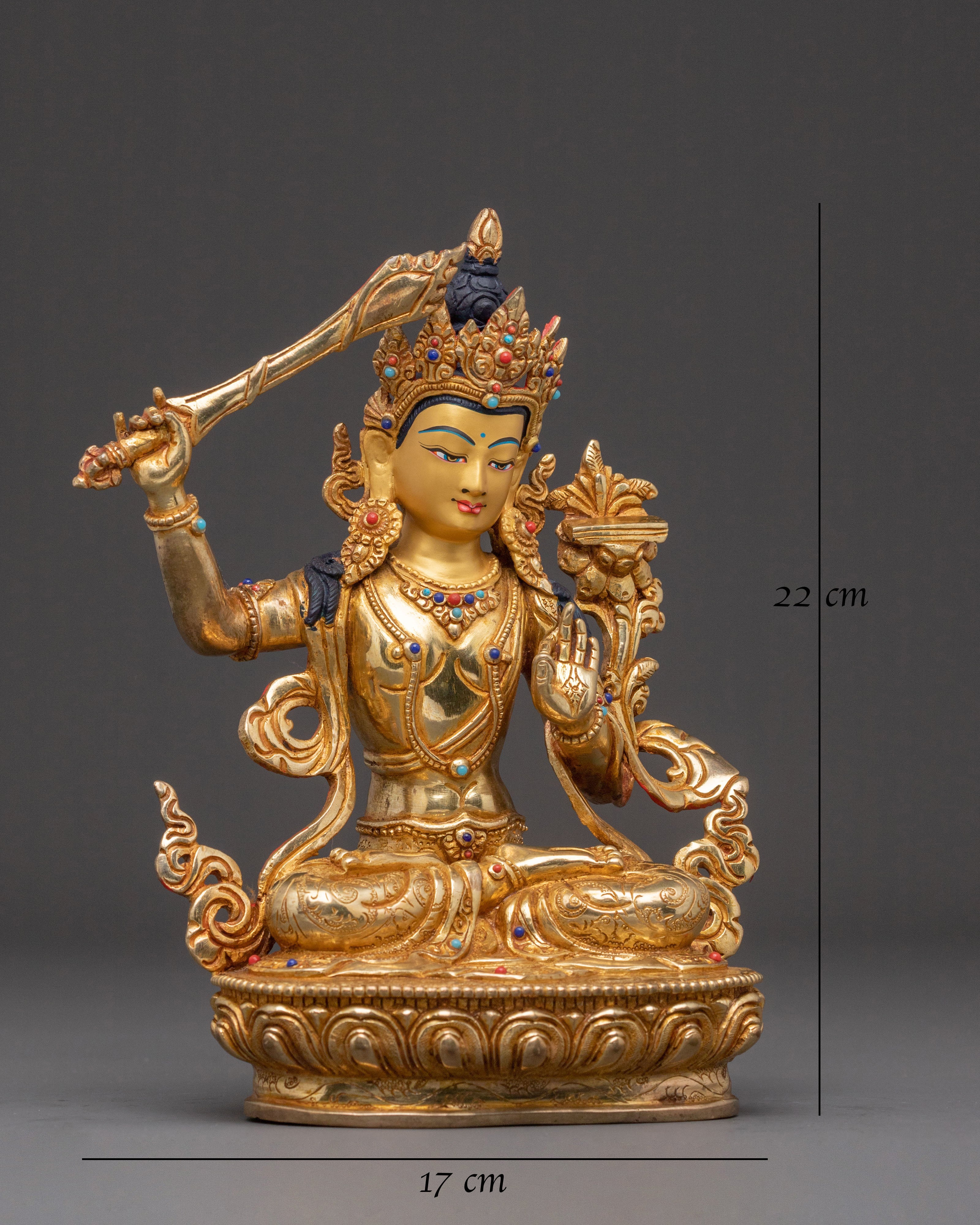 Manjushri Statue Sword of Enlightenment - 24K Gold Gilded