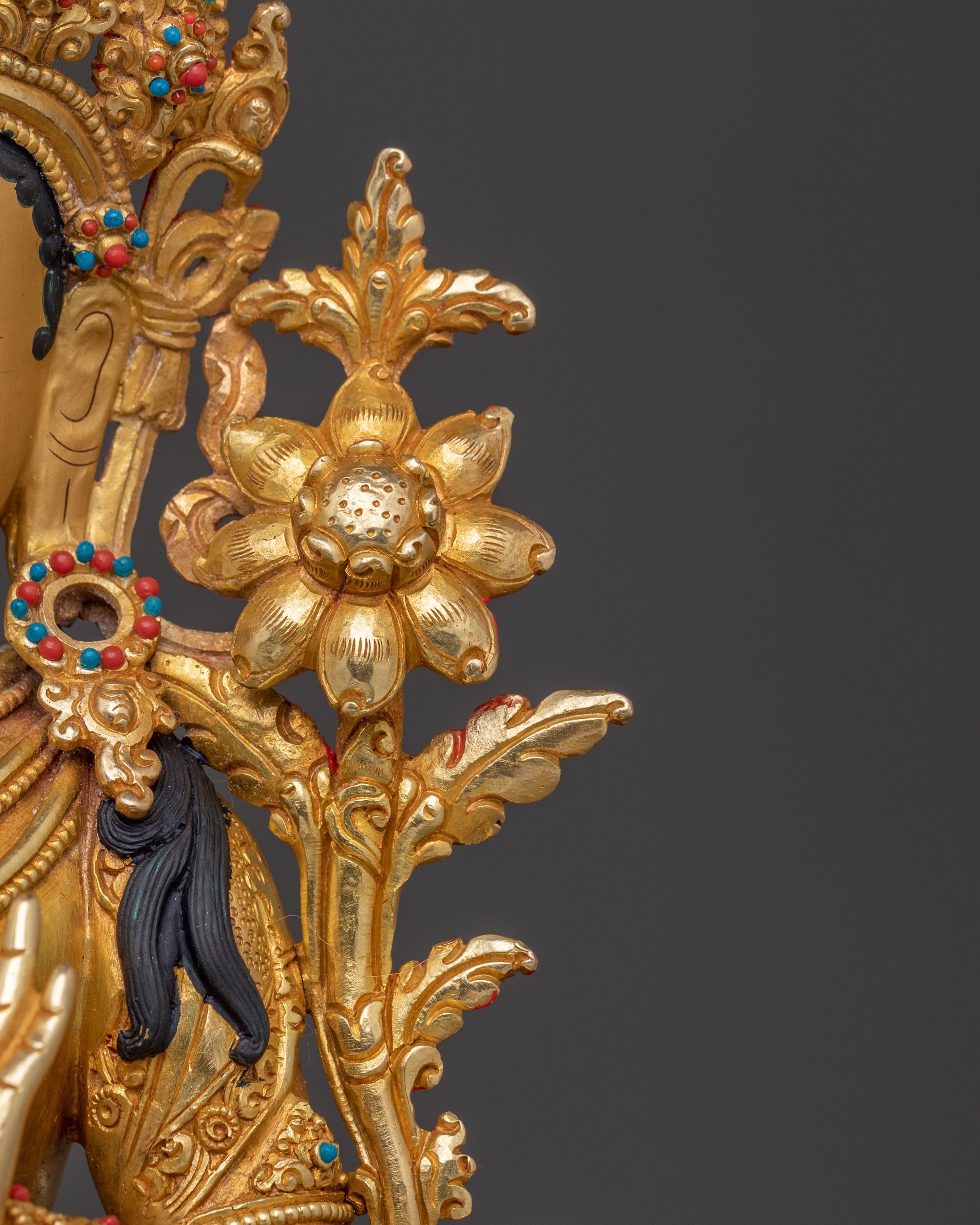 Radiant Golden Statue of White Tara | Copper Handcrafted Sculpture