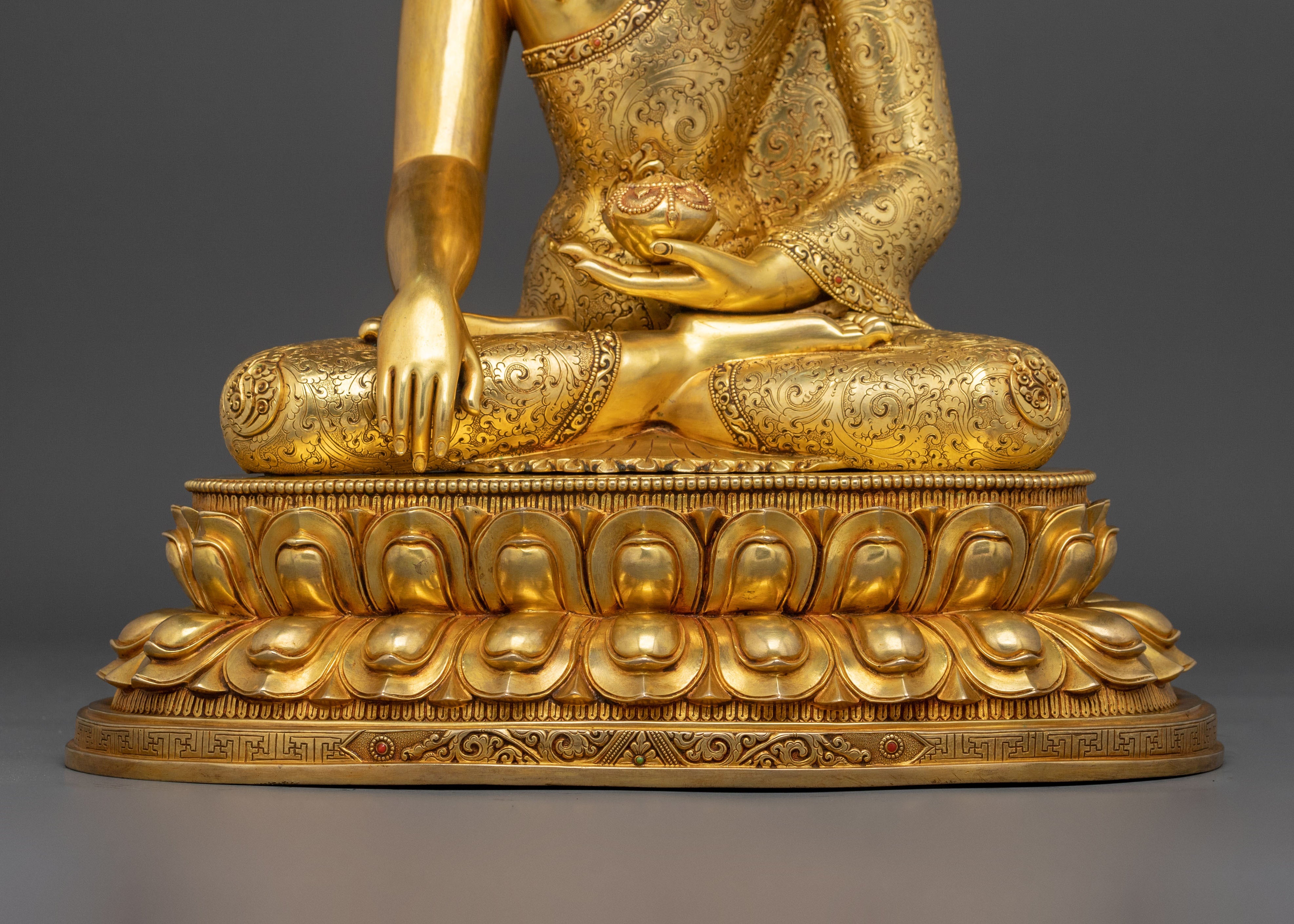 Shakyamuni Buddha Fire Gold Gilded Figurine | Home Decor