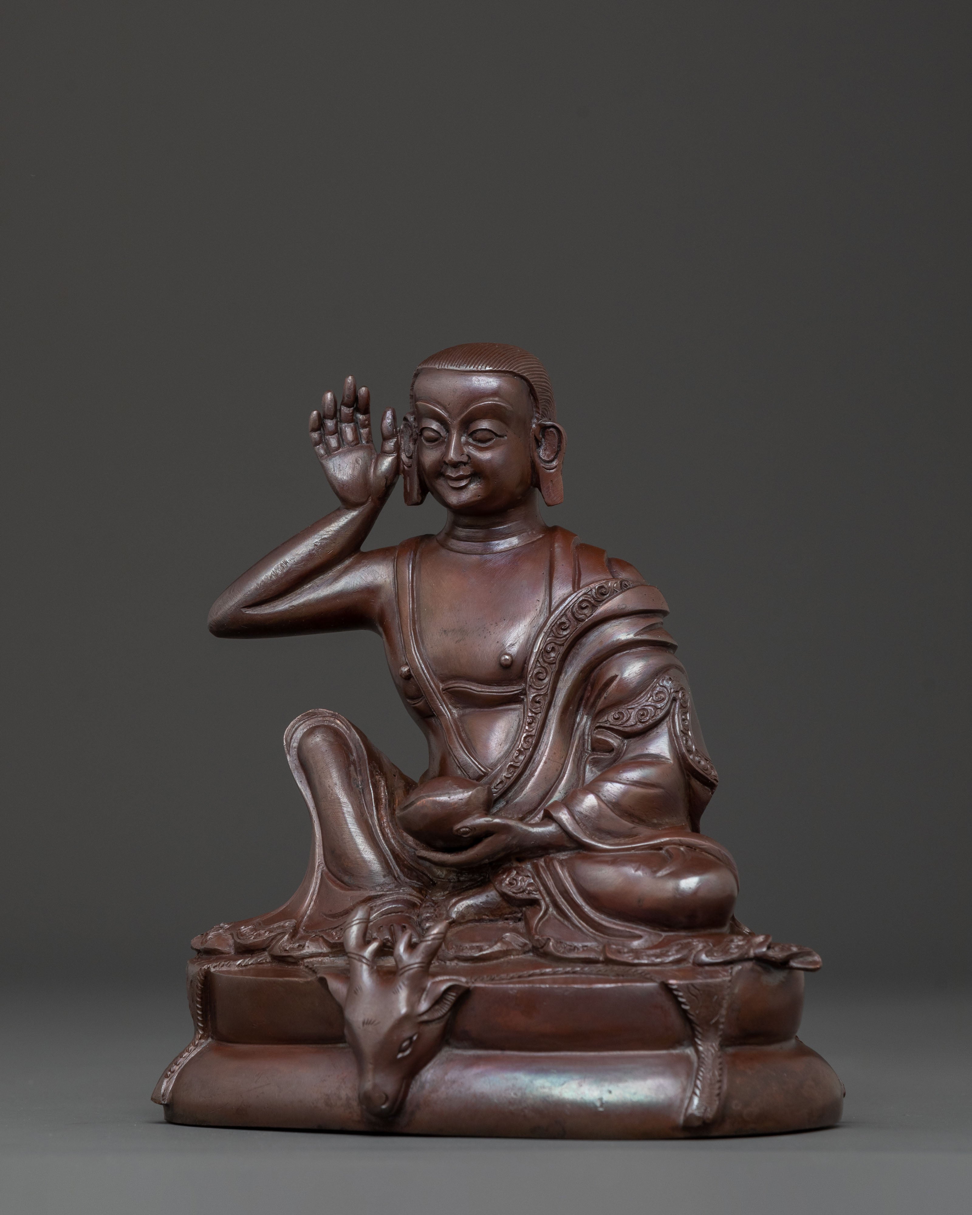 Milarepa Oxidized Copper Sculpture: Serene Sage