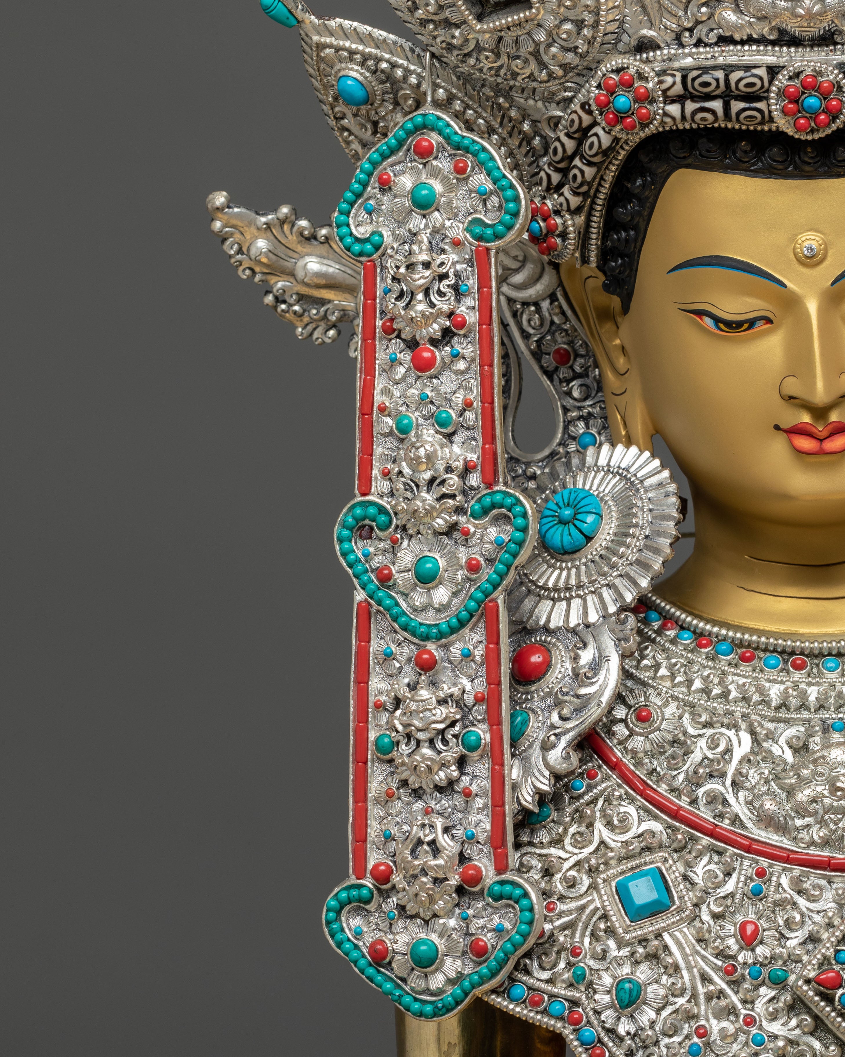 Tathagata Crown Shakyamuni Buddha on Throne Statue