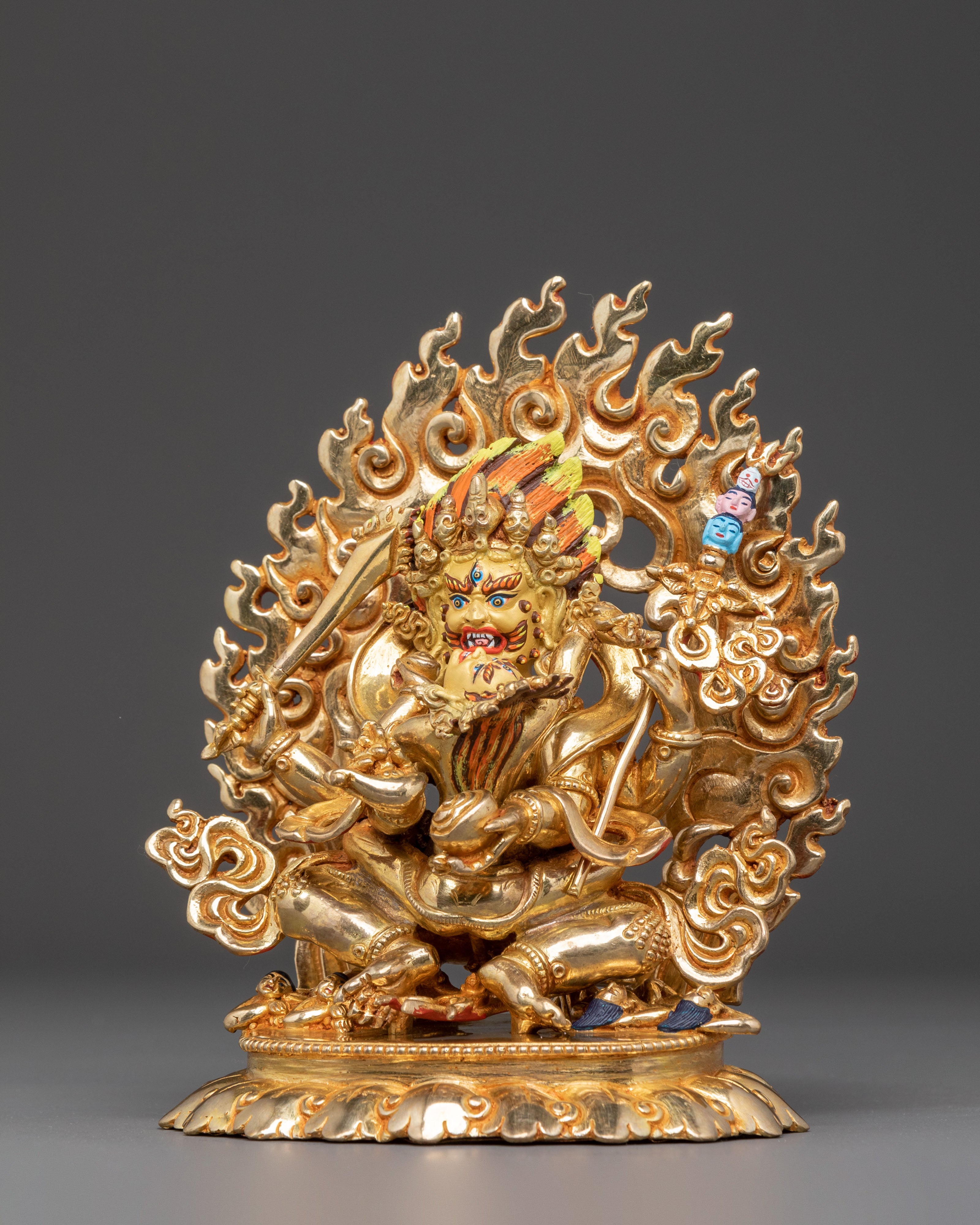 Statue of Seated Four Armed Mahakala | 6.7 Inch Himalayan Art