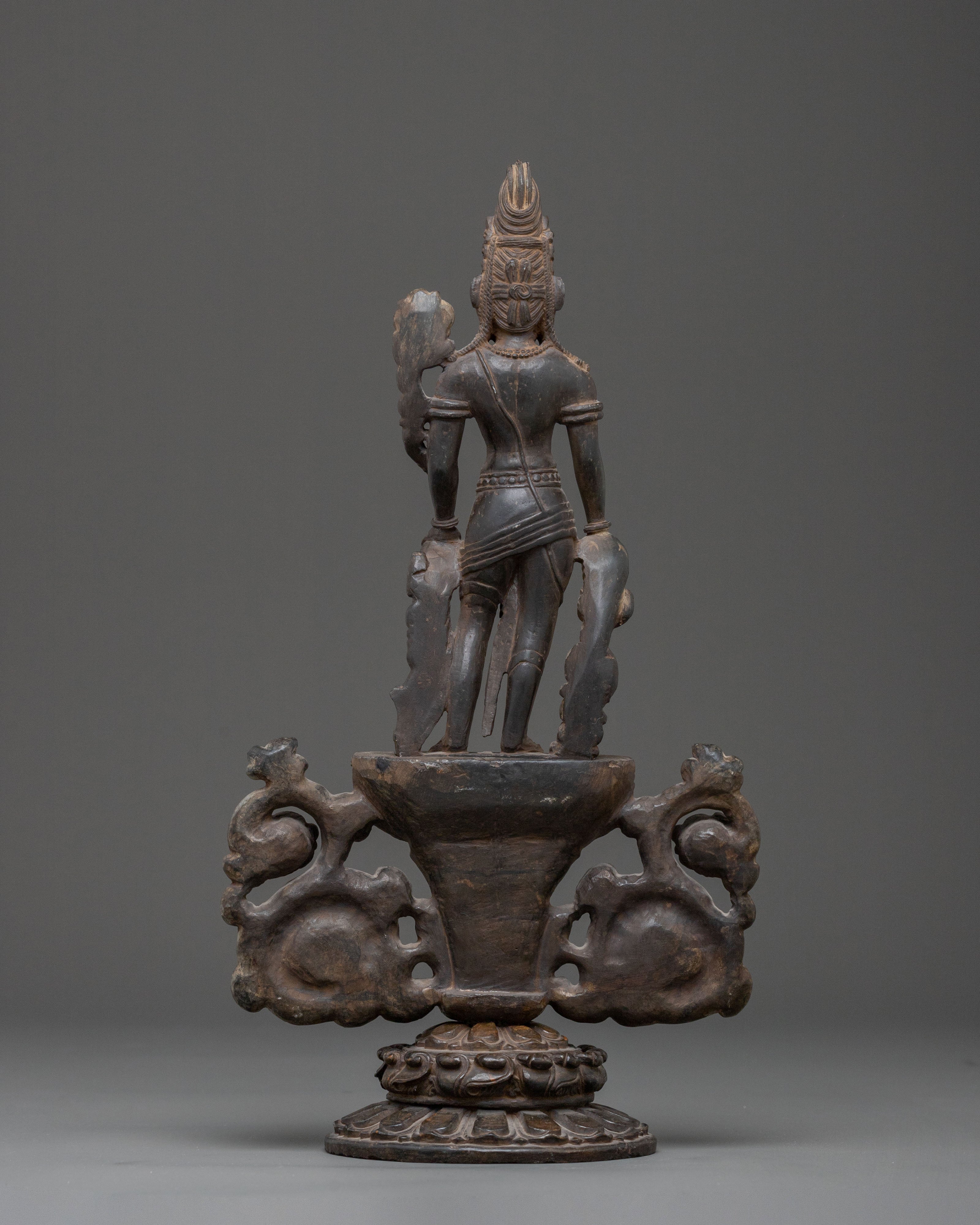 Padmapani Sacred Statue | Black Stone Body