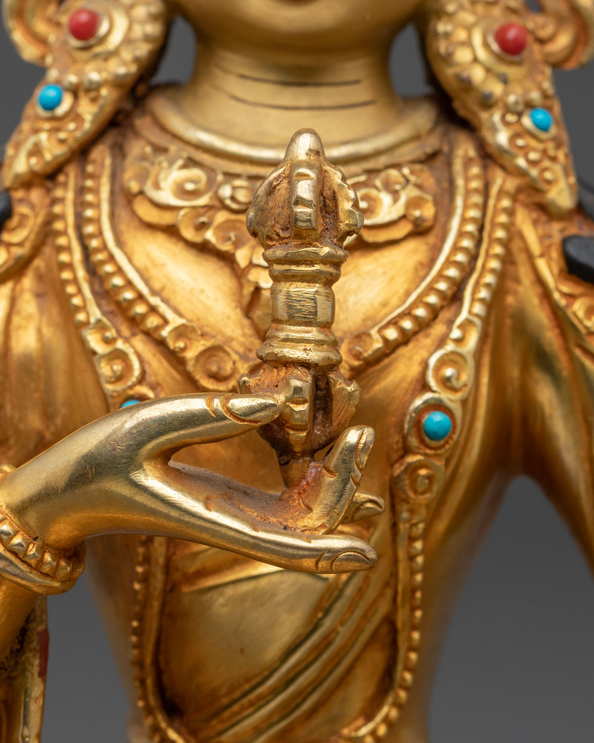 24K Gold Gilded Copper Vajrasattva Statue | Buddhist Shrine Sculpture