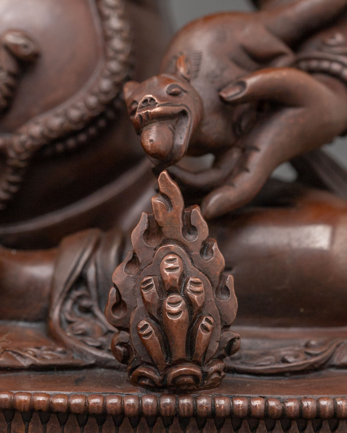 Dzambhala Oxidized Copper Sculpture | Gemstone Adorned