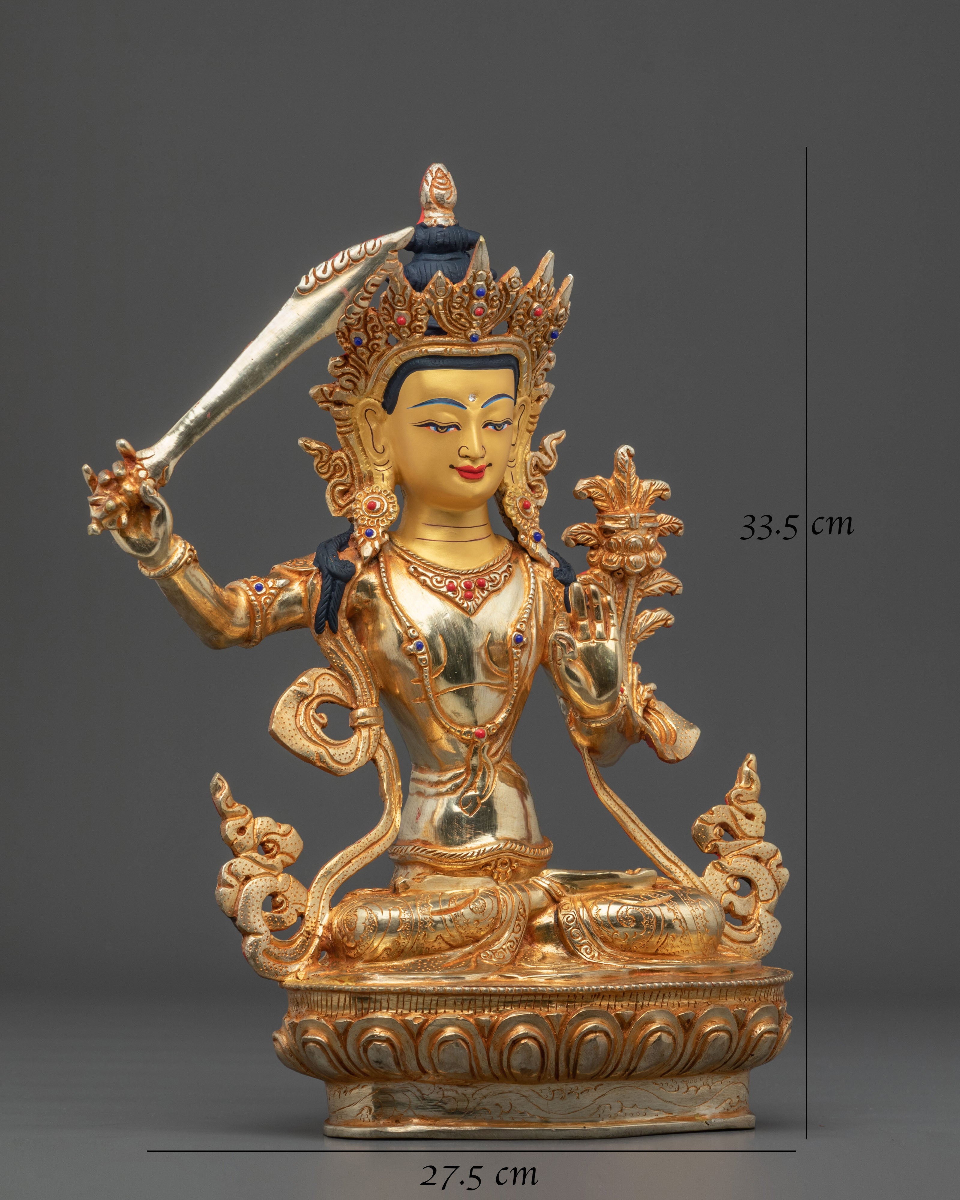 Manjushri 24K Gold Plated Sculpture | Altar Decor