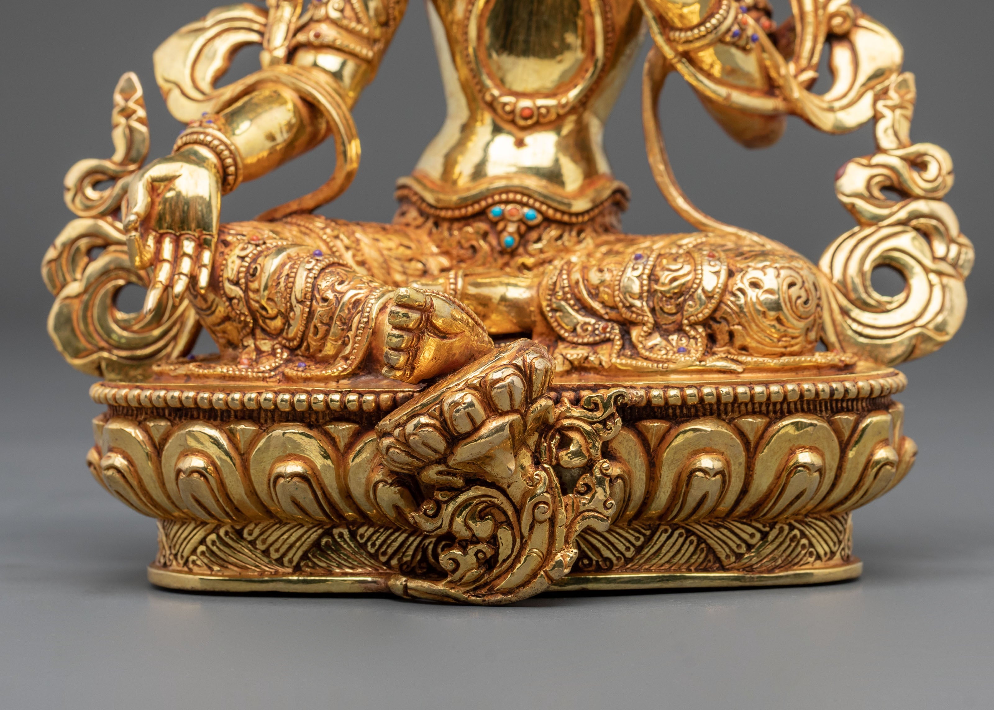 Green Tara 24K Gold Gilded Sculpture | Exquisite Copper Figurine