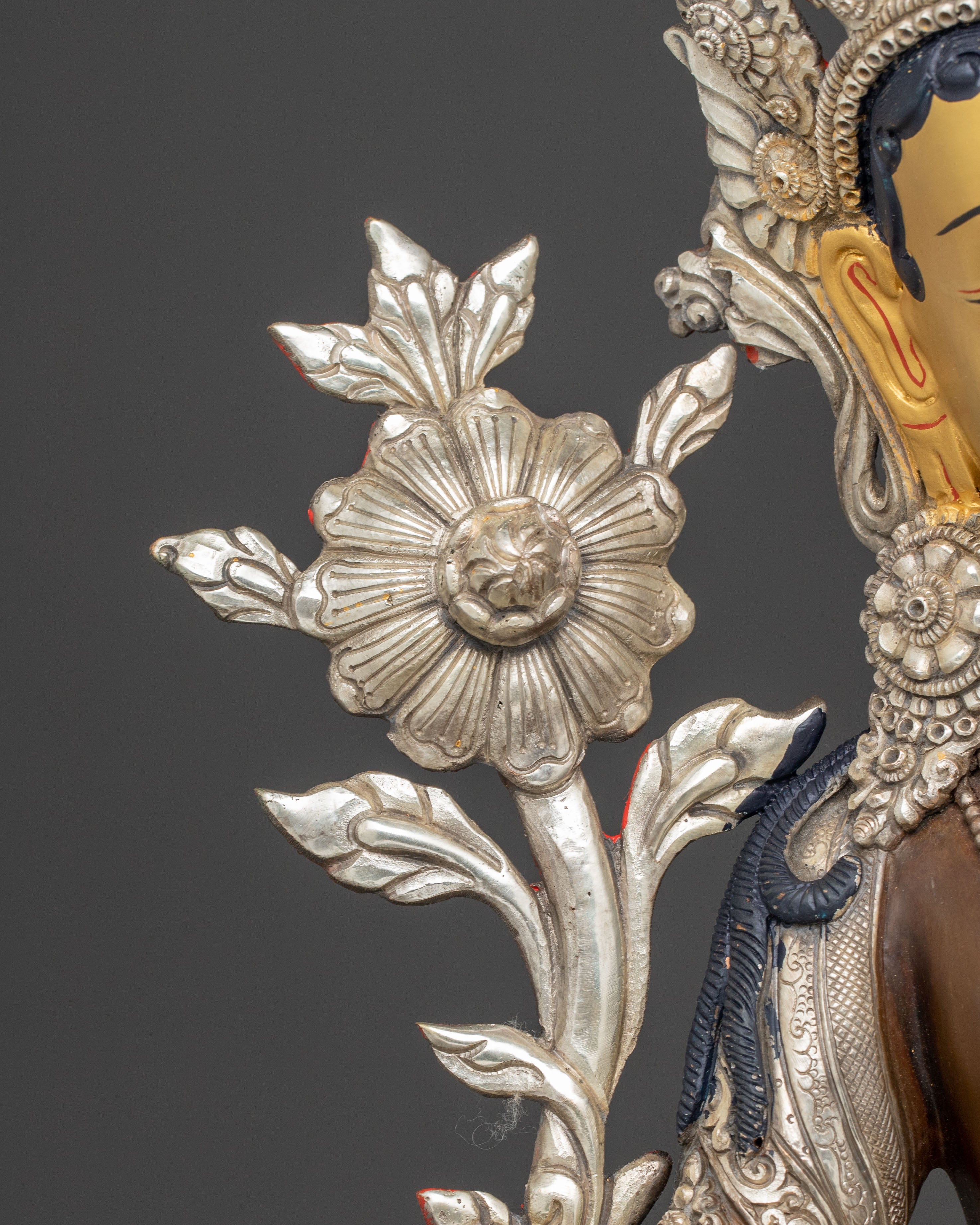 Silver-Plated Shyama Tara Copper Statue | Radiant Compassion