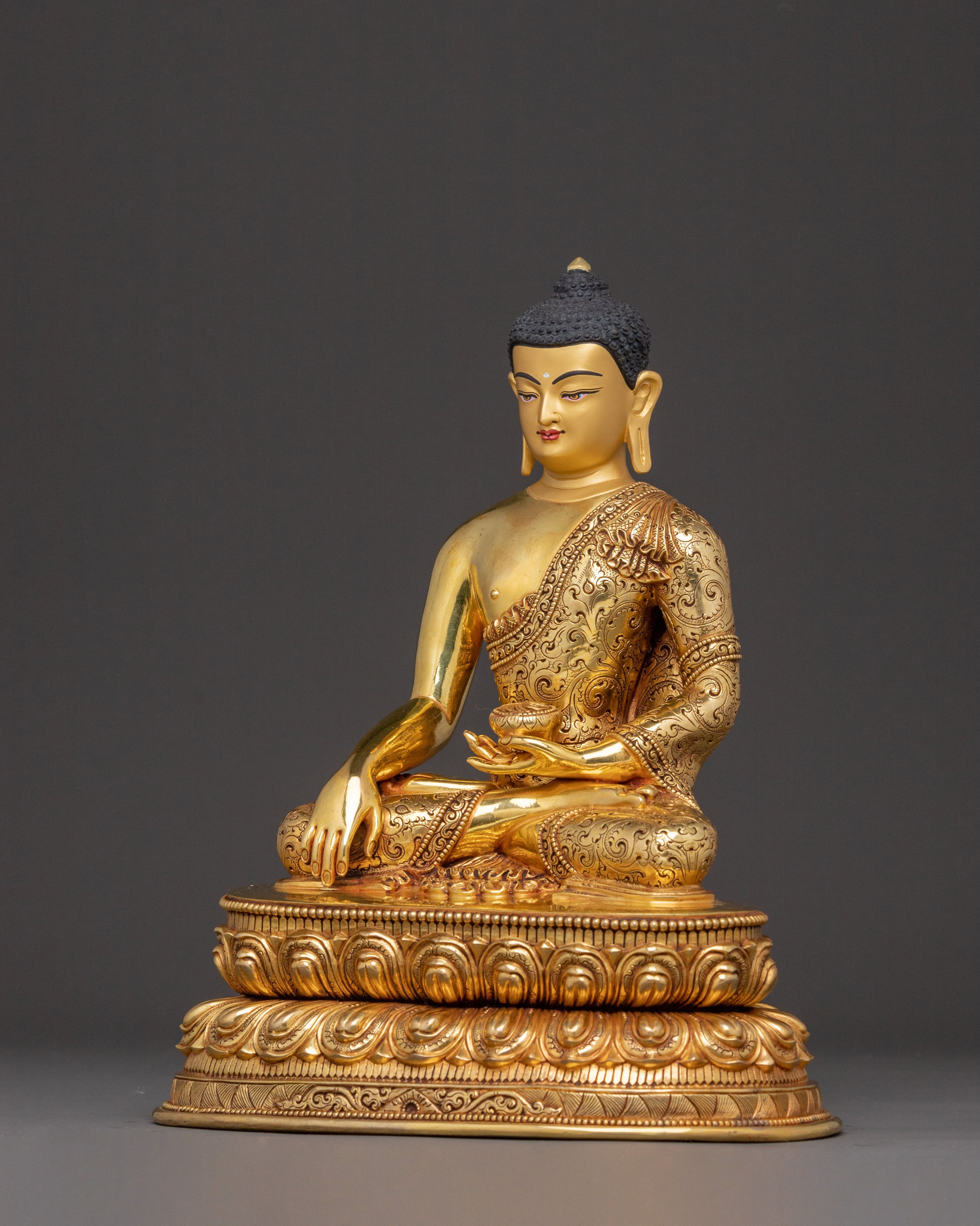 Handcrafted Meditating Shakyamuni Buddha Statue — 24K Gold Gilded