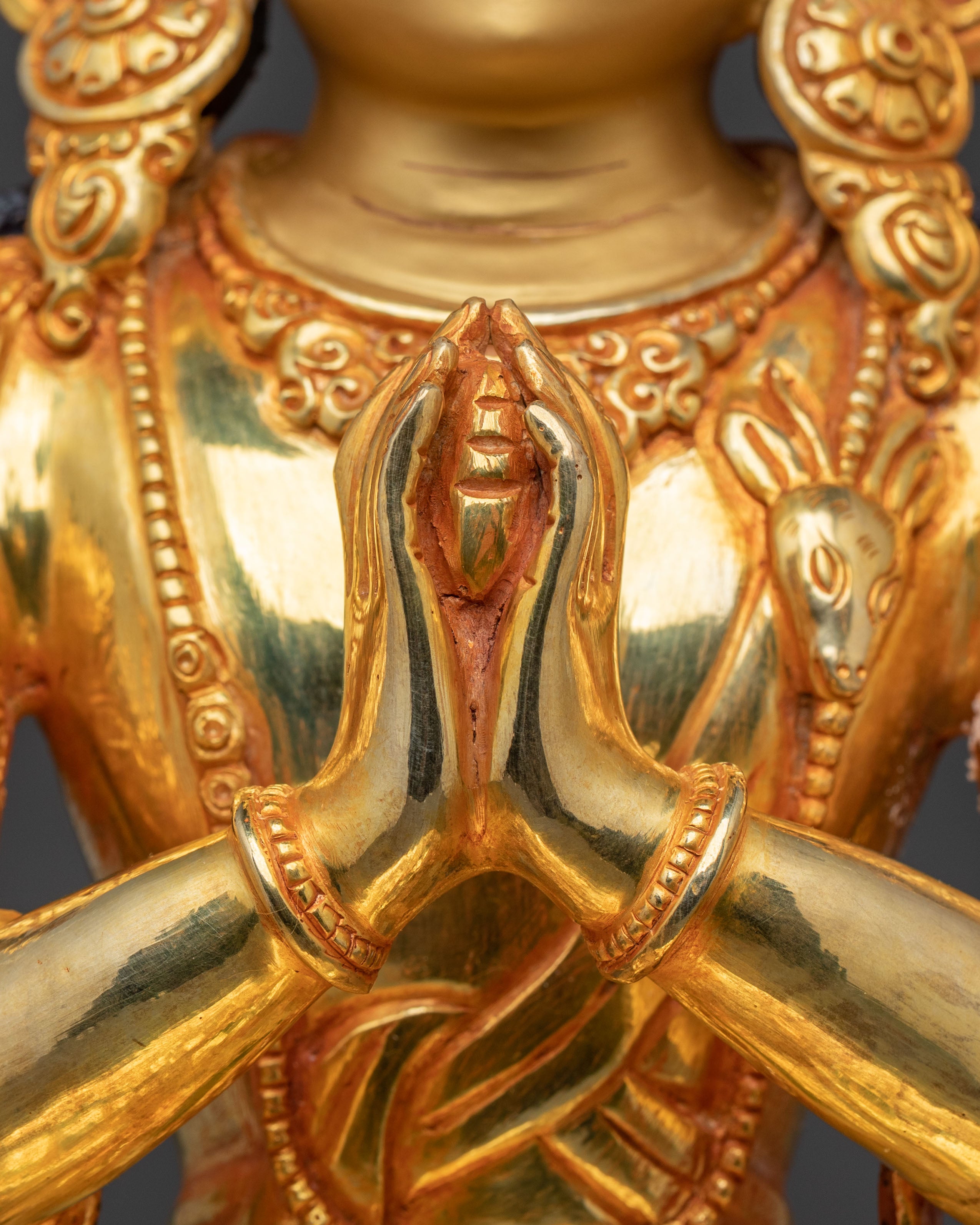 Chenrezig Buddha Statue - 24K Gold Gilded Copper Avalokiteshvara