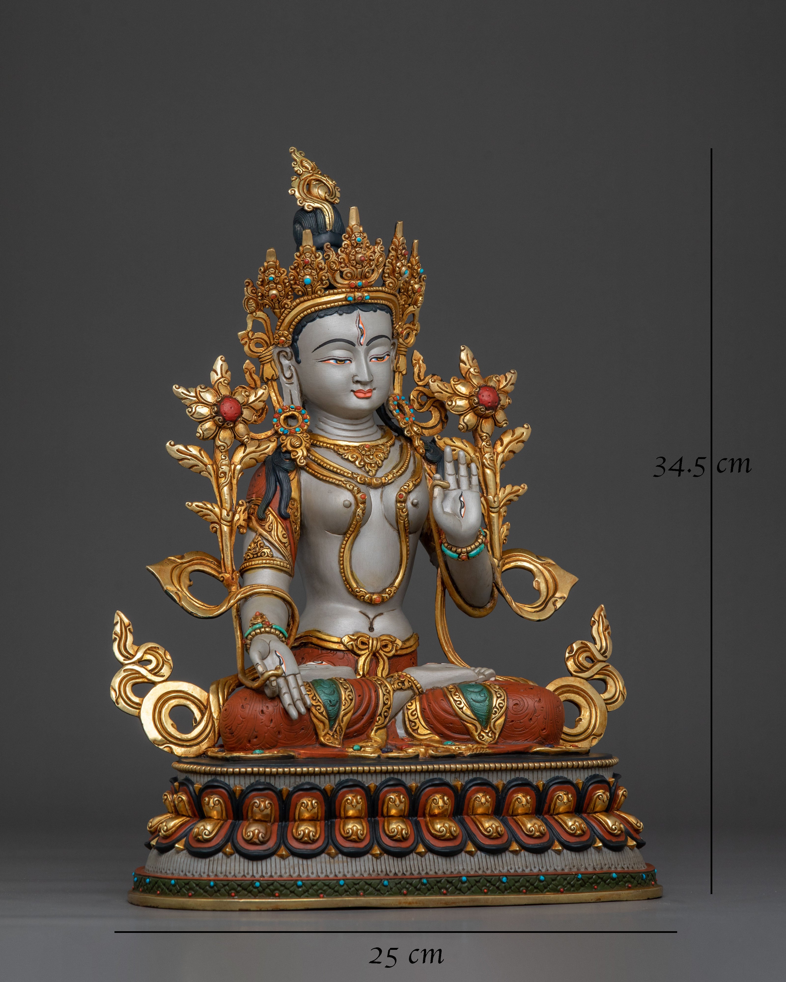 White Tara Statue | 24K Gold Gilded Serenity