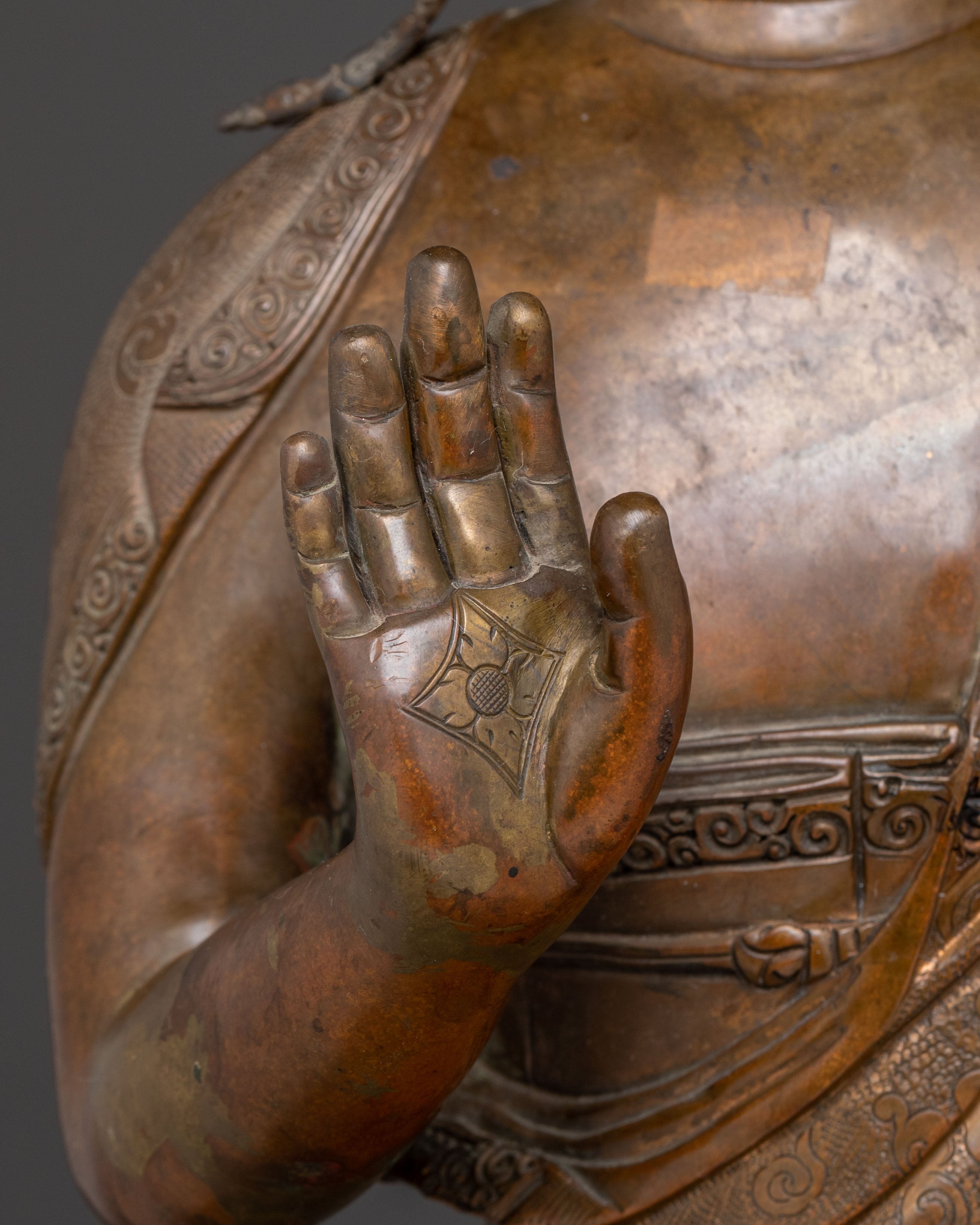 Handcrafted Copper Dipankara Buddha Statue with Antique Finish