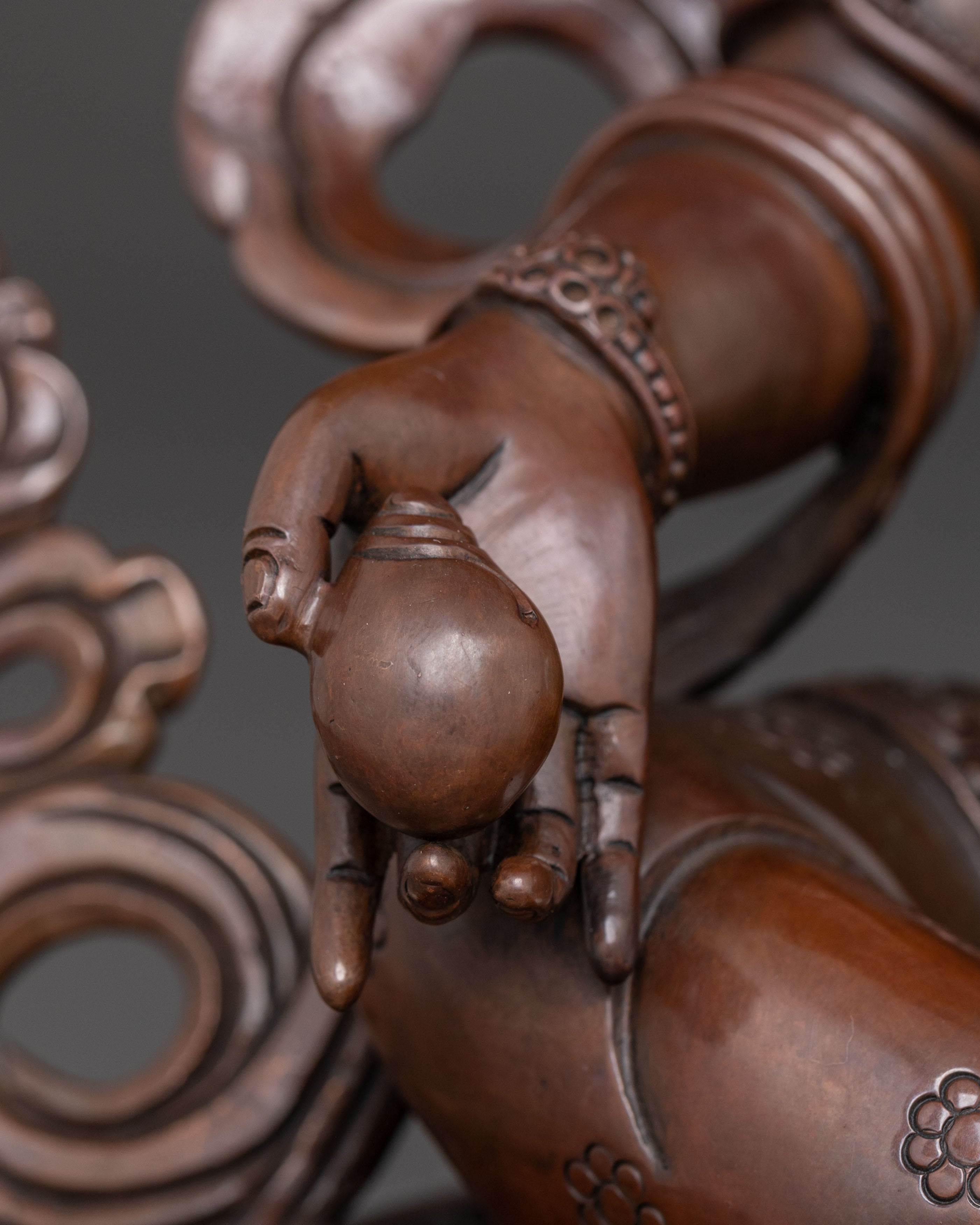 Dzambhala Sacred Tibetan Statue in Oxidized Copper