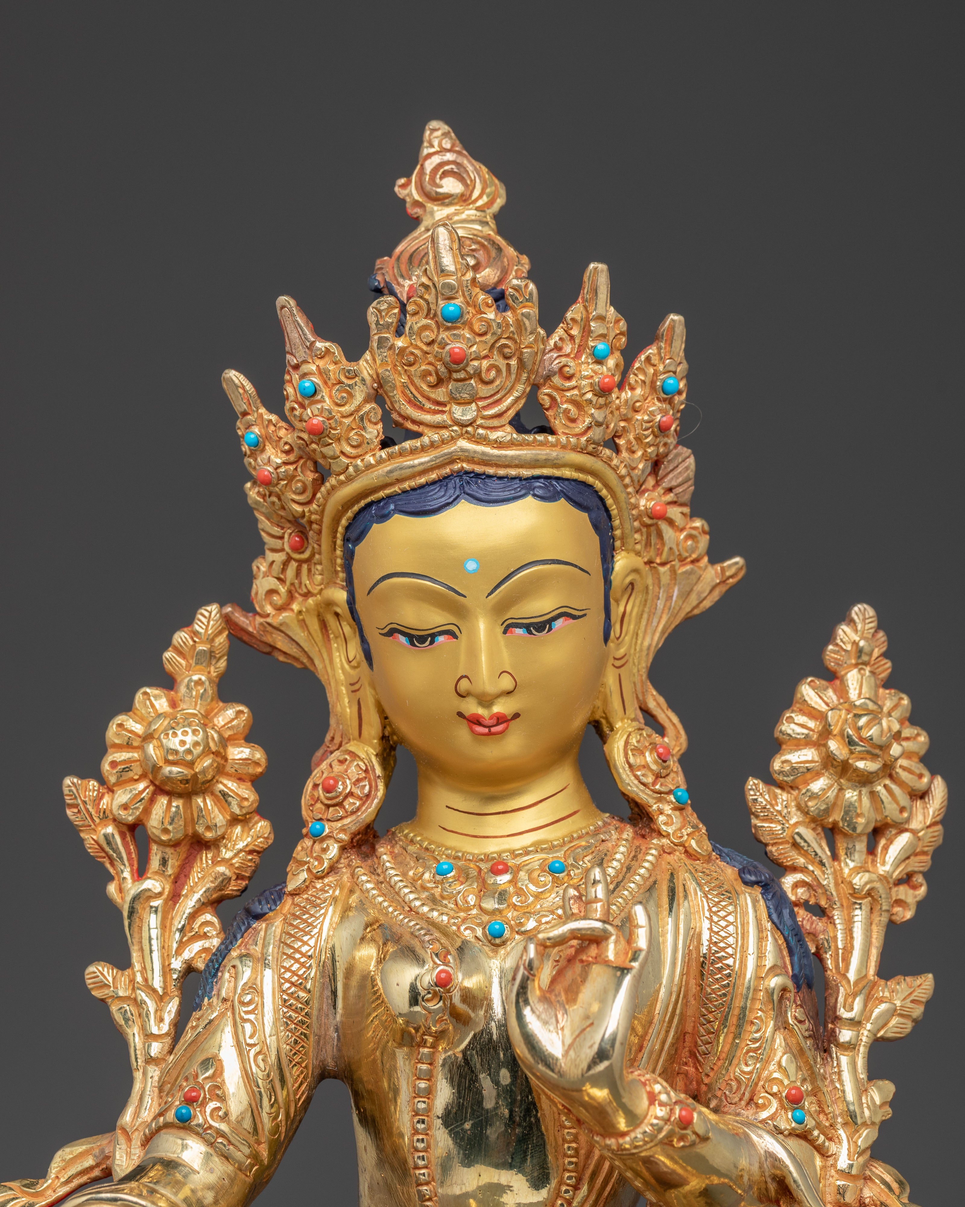 Handmade Golden Green Tara Statue | Mother of Liberation