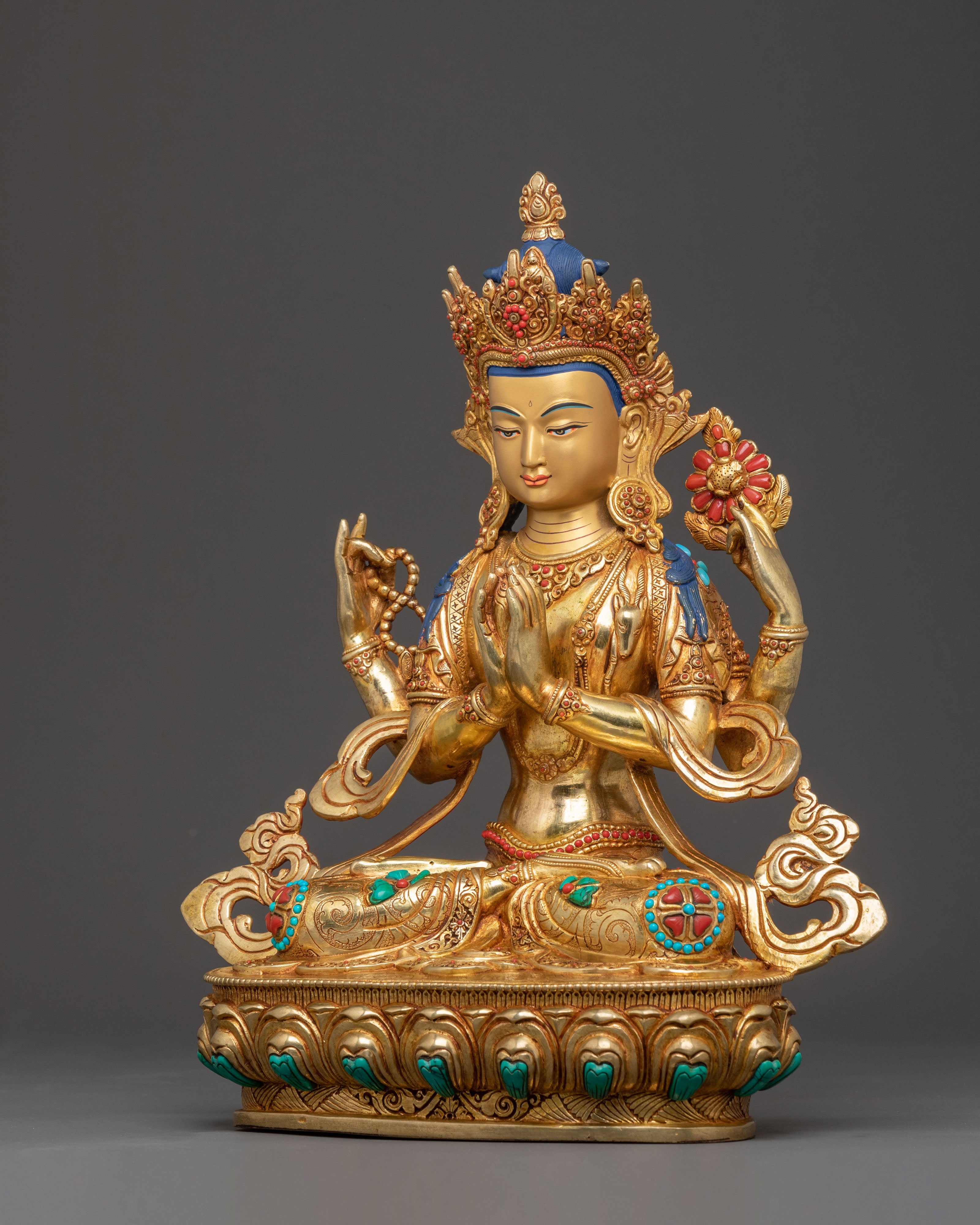 Bodhisattva Chenrezig Sacred Statue – Hand-Gilded Copper Statue