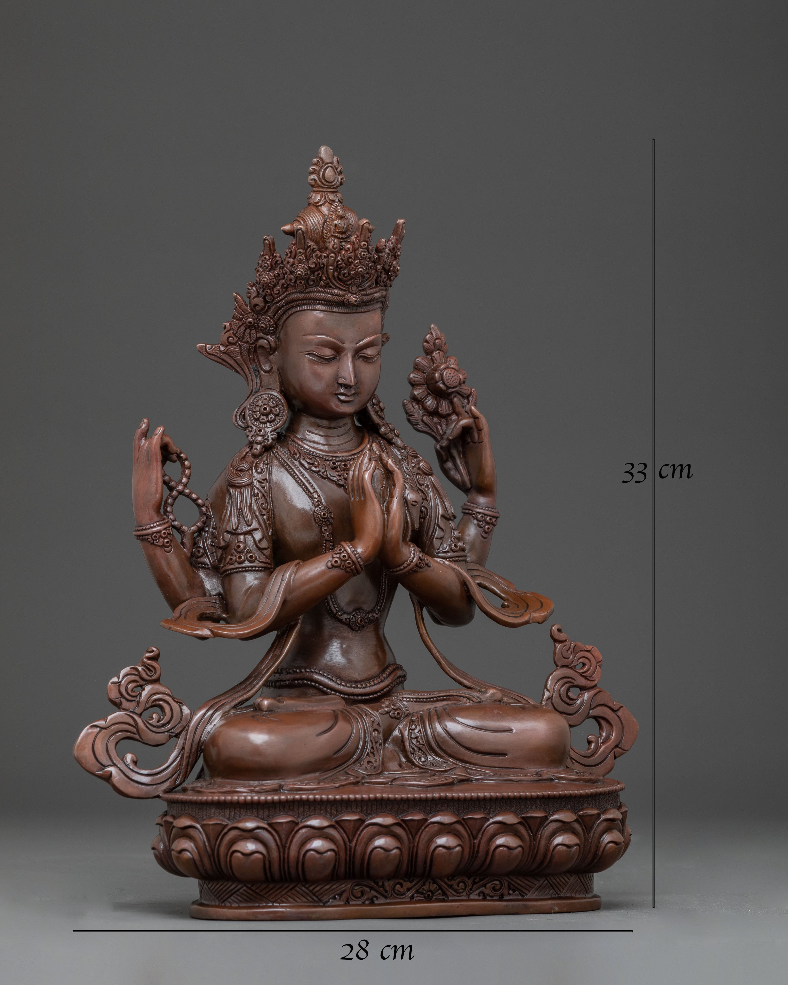 Oxidized Copper Four-Armed Chenrezig Statue | Bodhisattva of Compassion