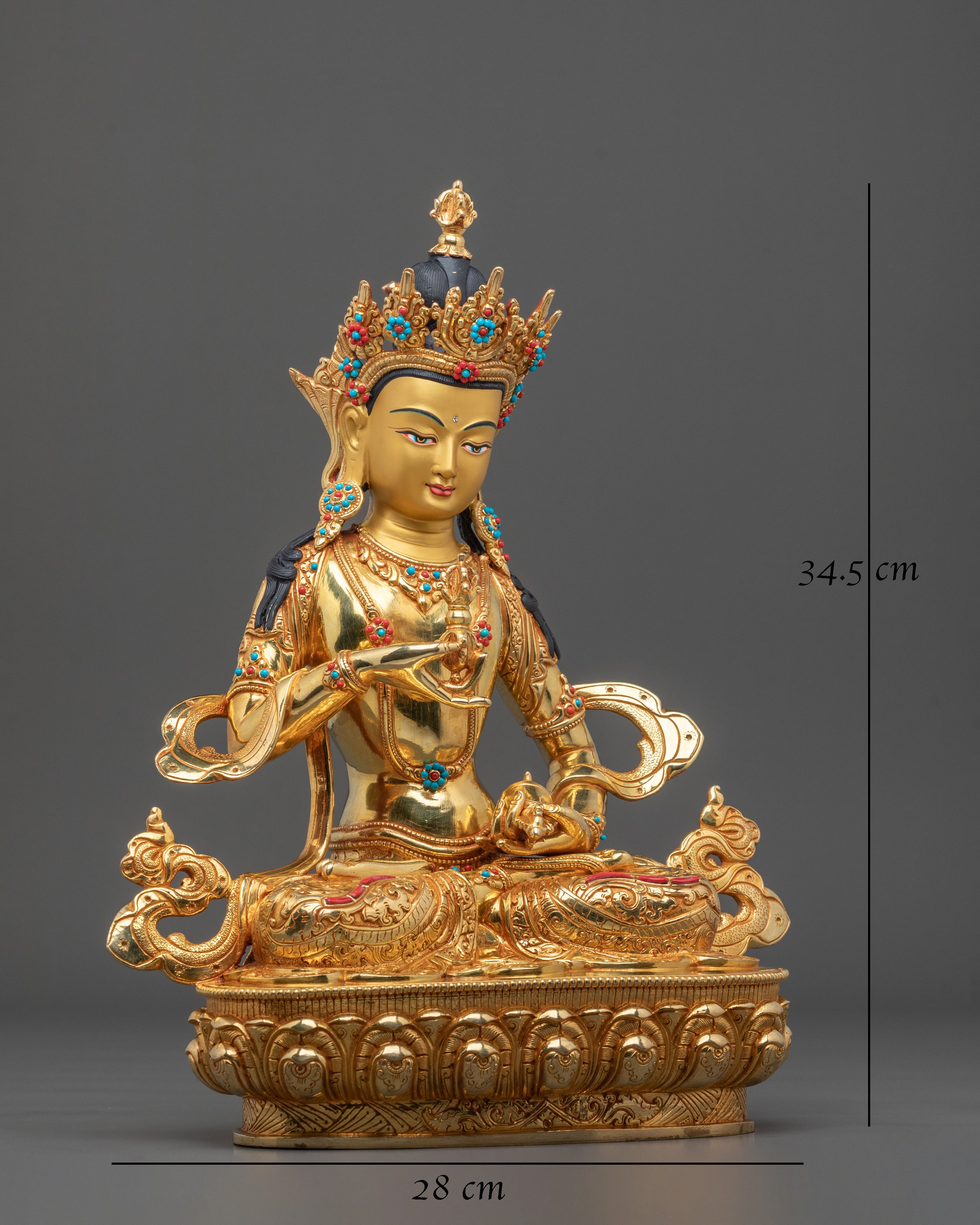 Vajrasattva Statue | 24K Gold Gilded Tibetan Deity Figurine