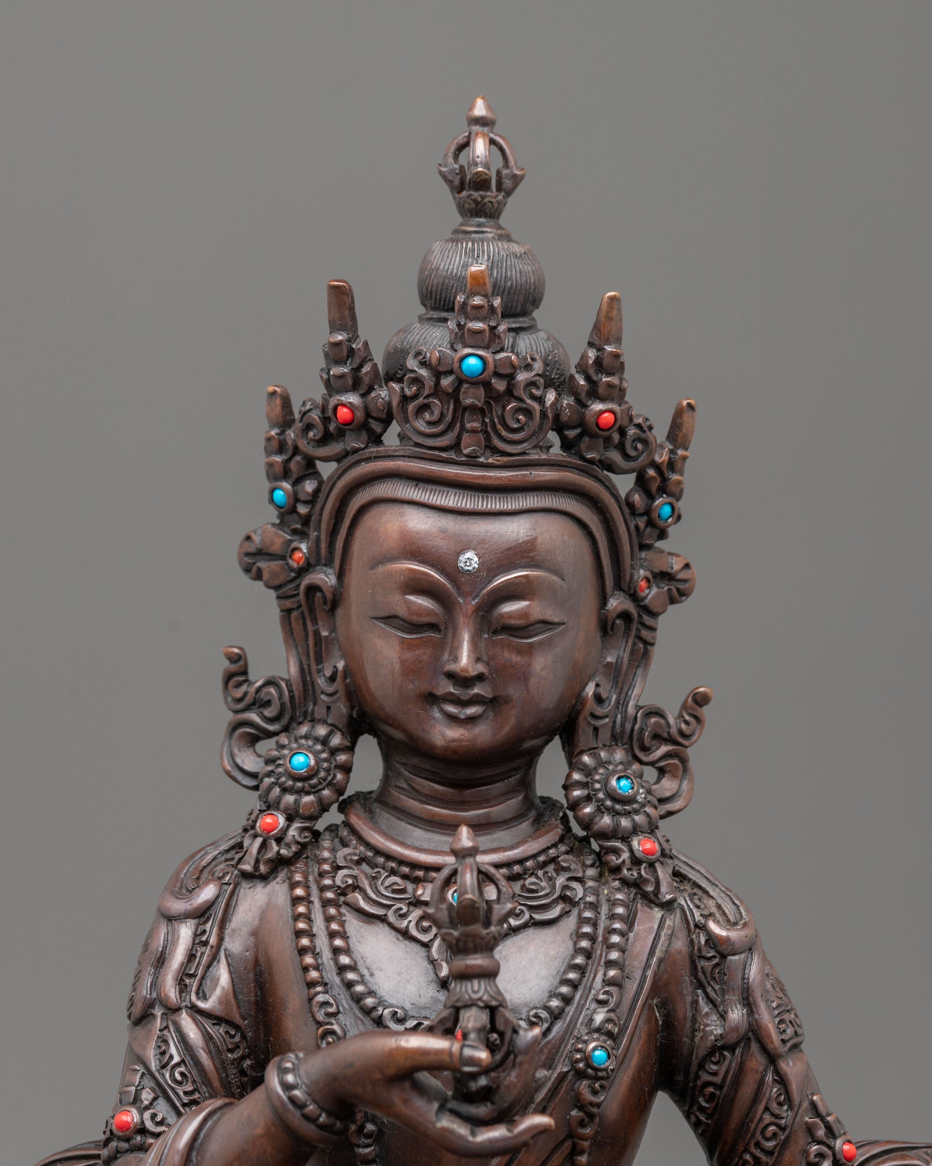Vajrasattva Statue Adorned with Gemstones | Tibetan Buddhist Artwork