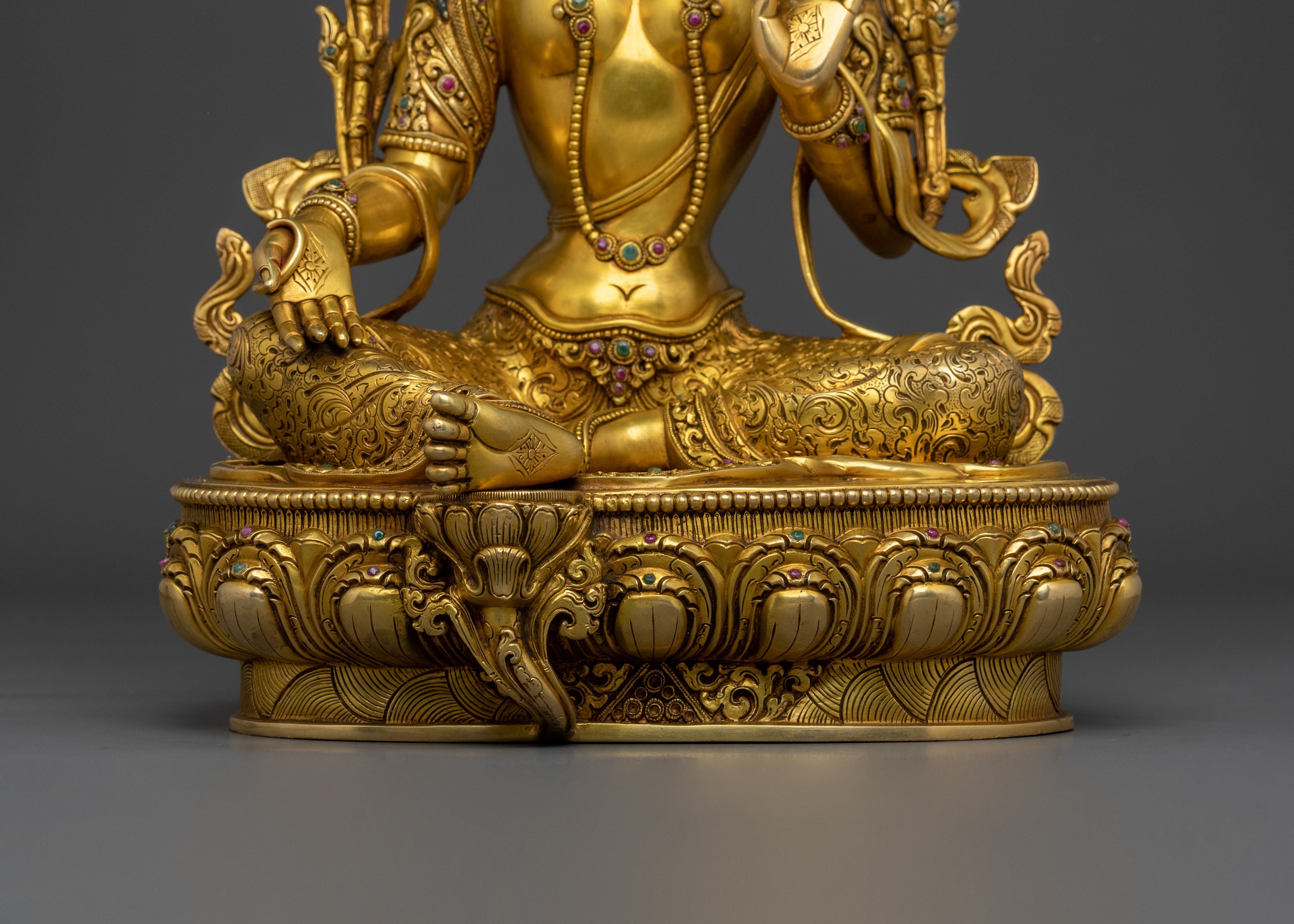 Green Tara 24K Gold Gilded Statue | Mother of all Buddhas