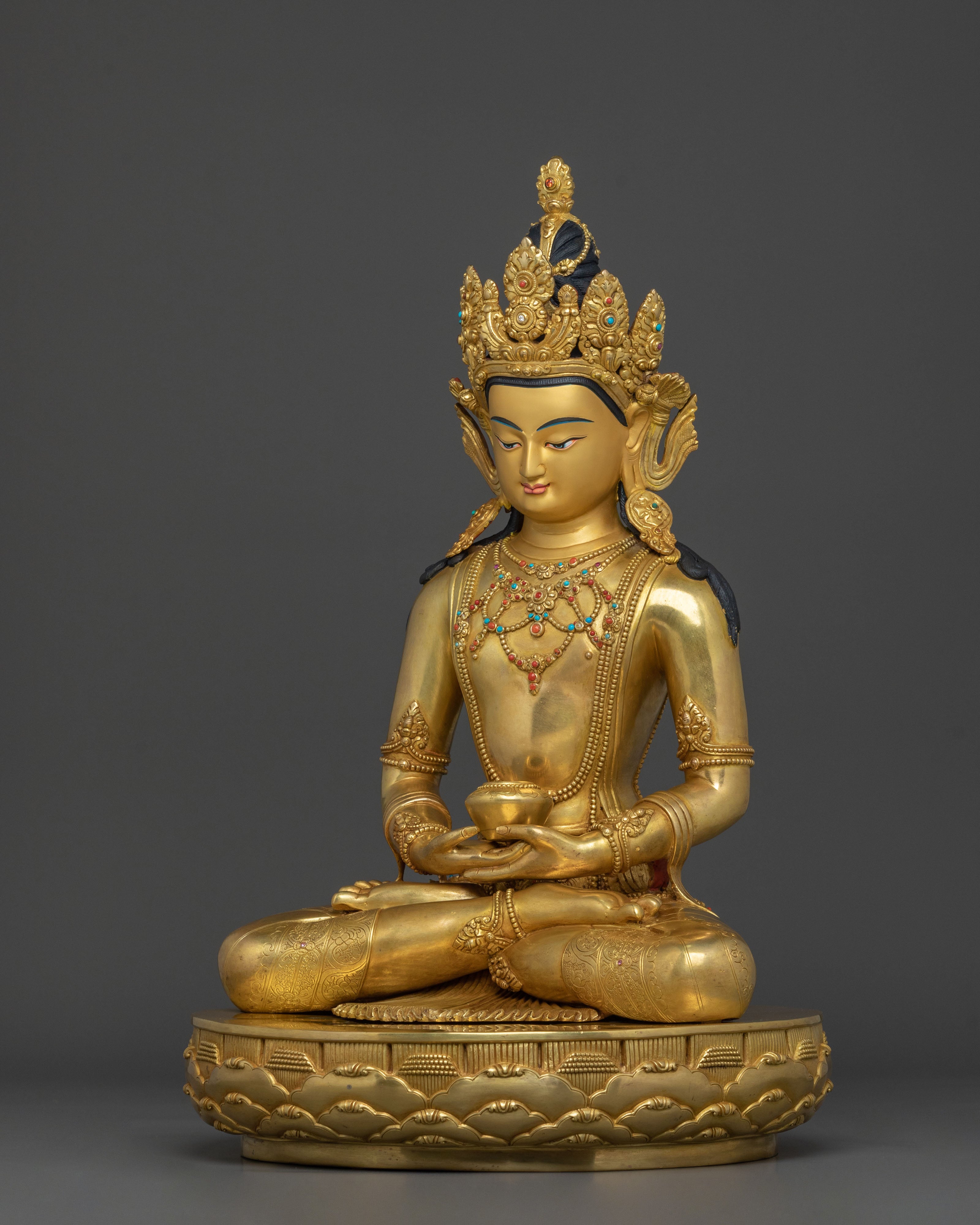 Crown Amitabha Buddha 24K Gold Gilded Statue