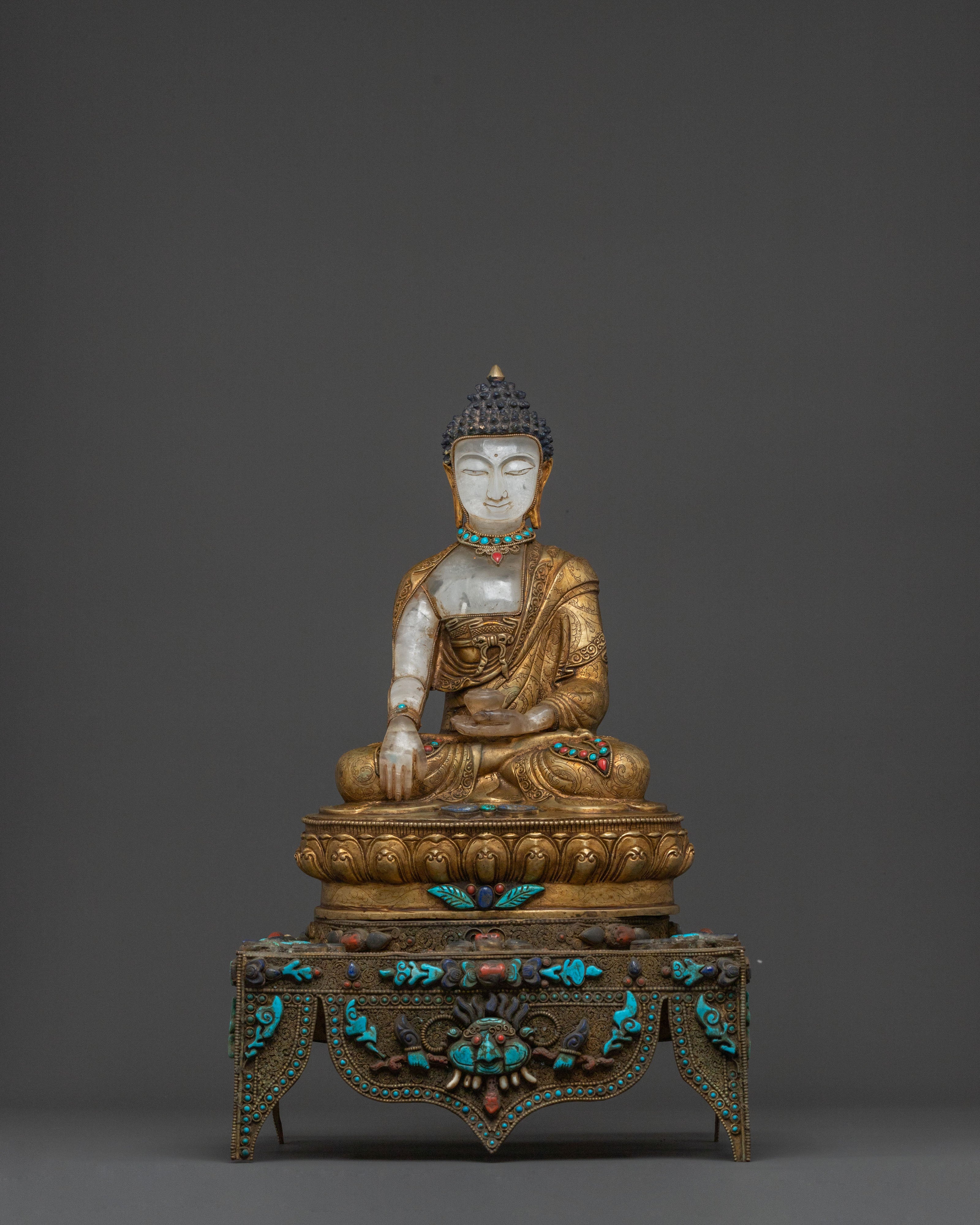 Shakyamuni Buddha On Throne Handcrafted Statue