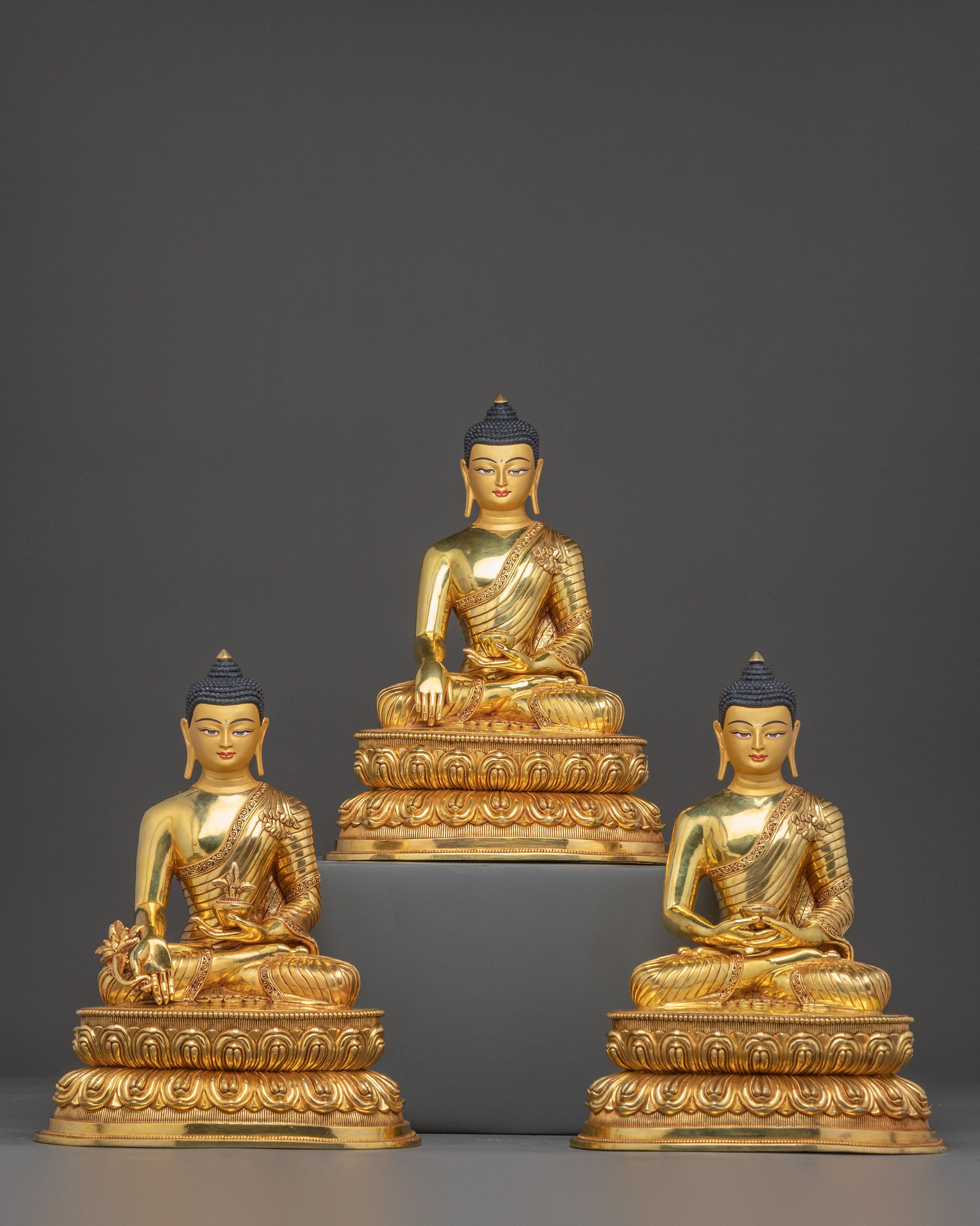 Radiant Three Buddha Statue Set | Shakyamuni, Amitabha, and Medicine Buddha