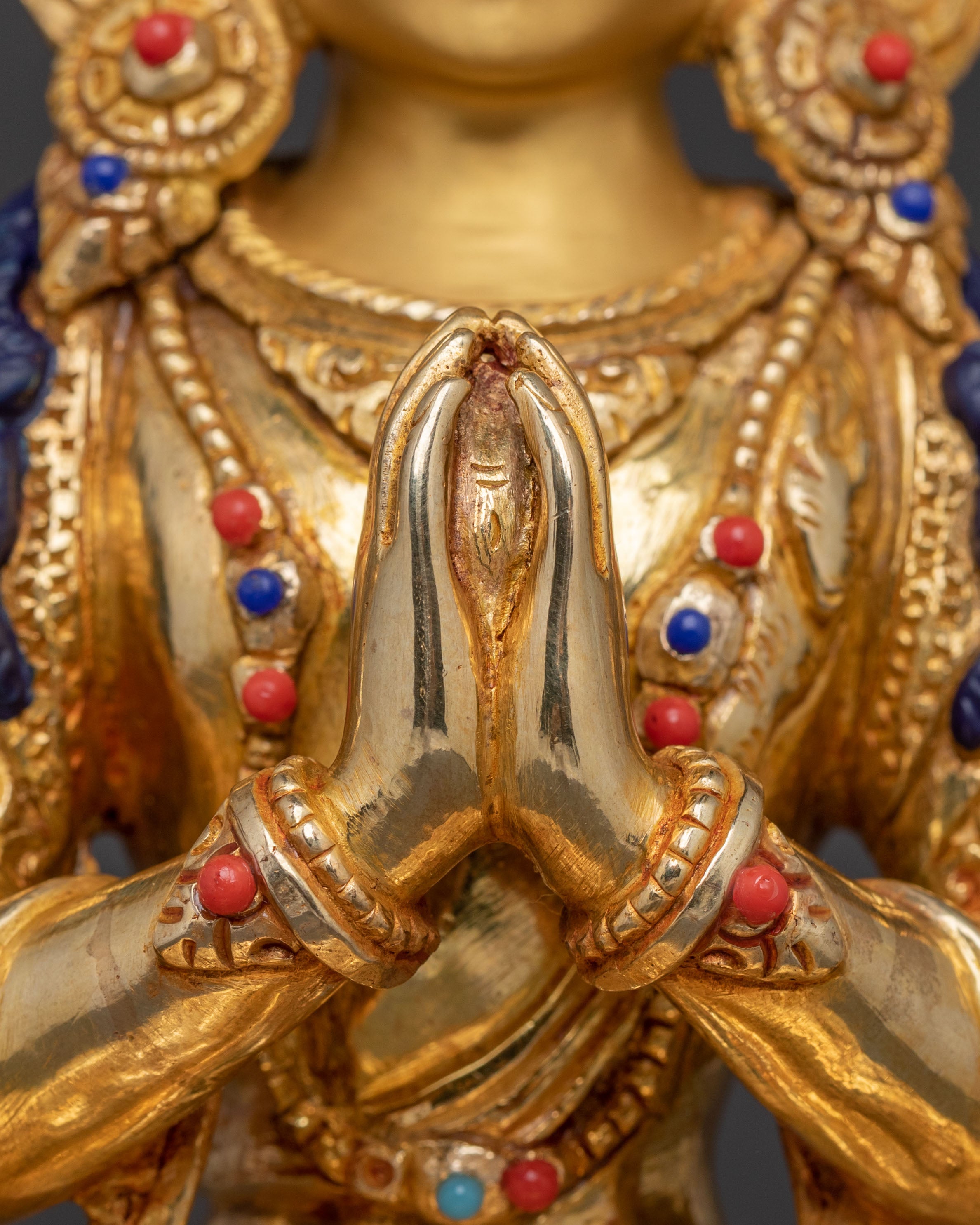 24k Gold Gilded Statue of Chenrezig Bodhisattva - Exquisite Copper Art