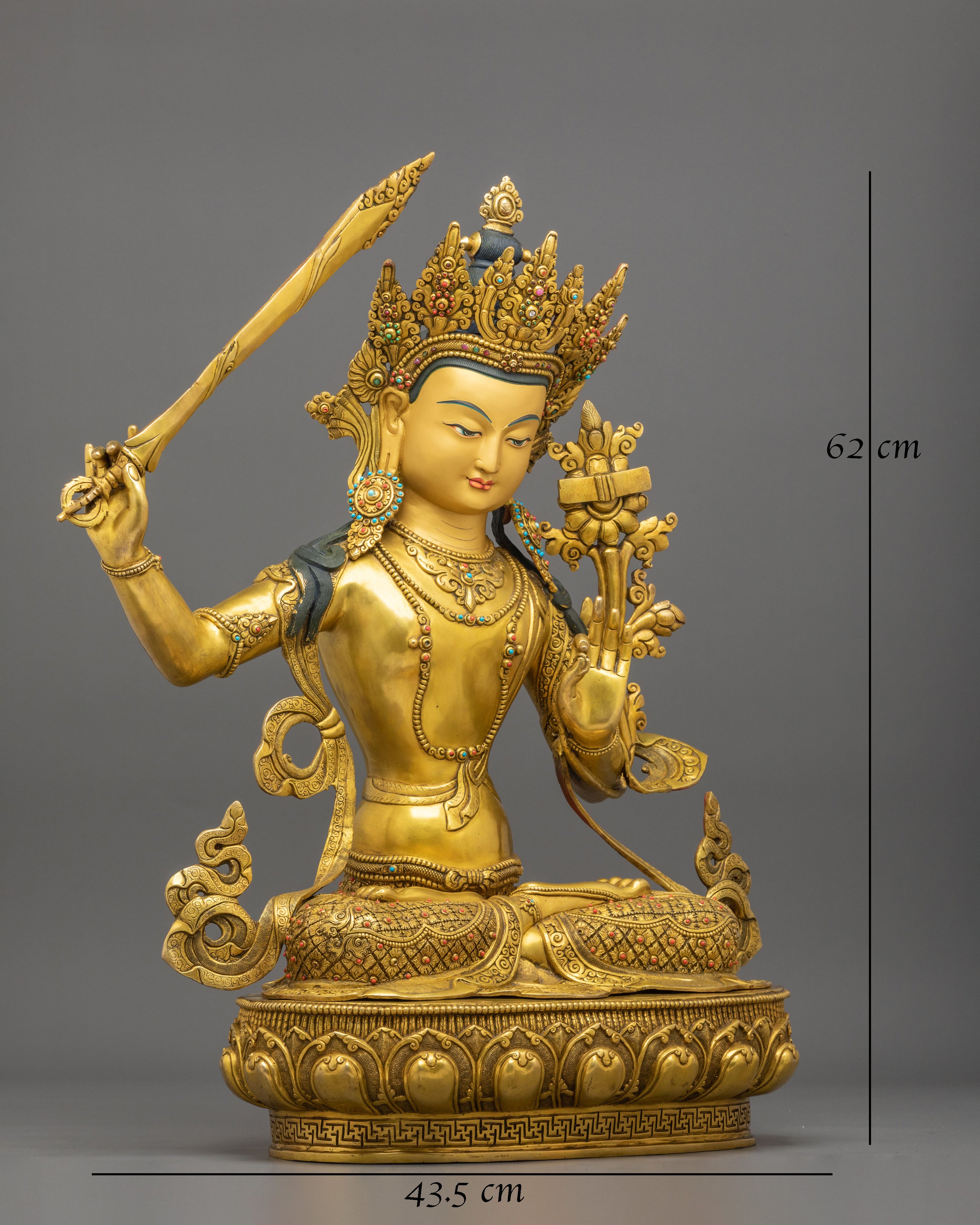 Manjughoṣa Sculpture of Wisdom |  24K Gold Gilded Copper Statue