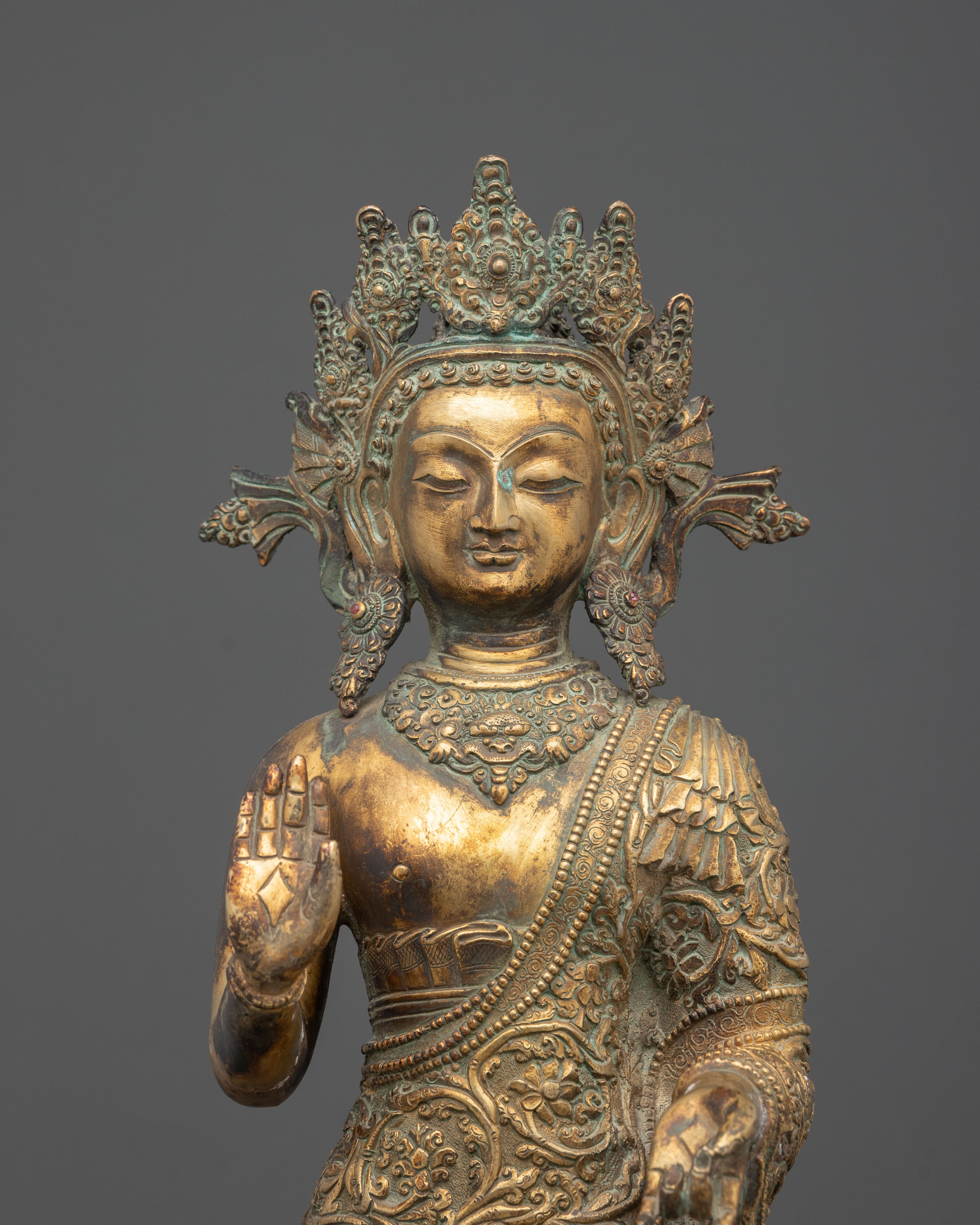 Dipankara Buddha Tibetan Statue | Antique Finish Copper Sculpture